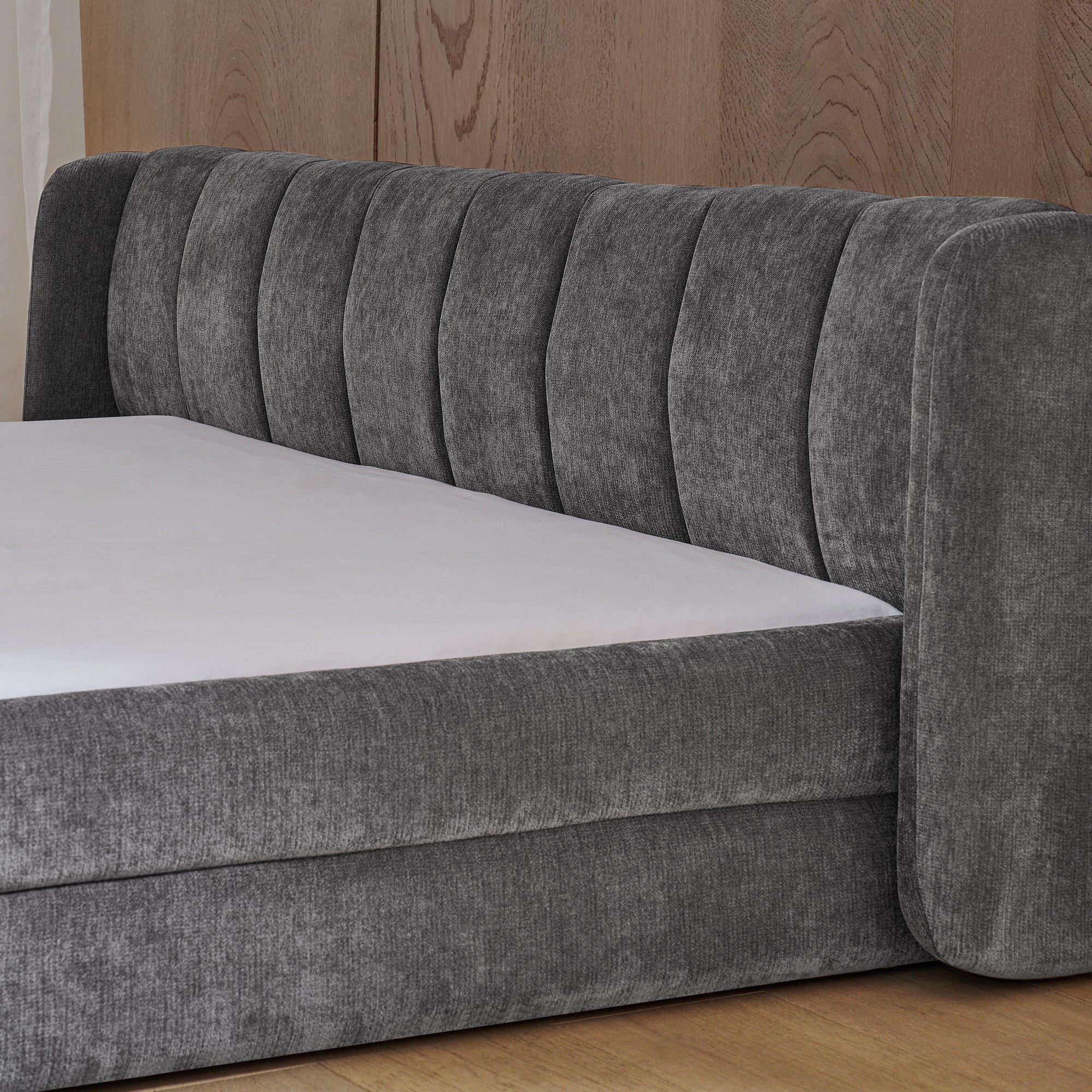 Logidon tweepersoonsbed 140x200 cm donkergrijs chenille met rugleuning