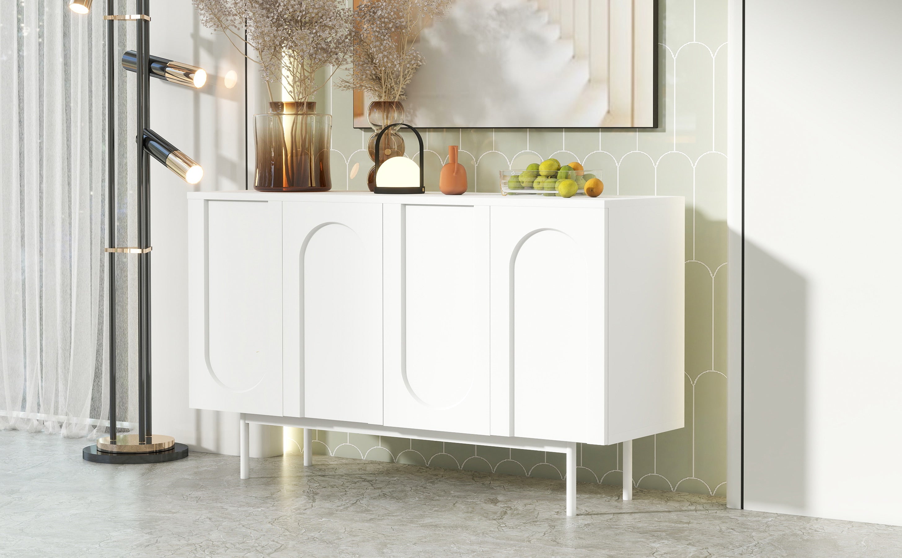 Logidon dressoir zuiver wit met 4 deuren in boogpatroon 140x42x80 cm