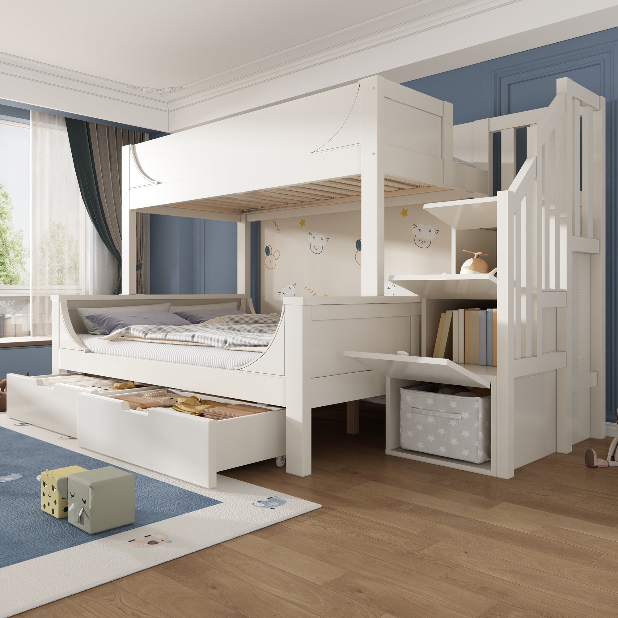Logidon stapelbed kinderbed wit met ladderkast en lades