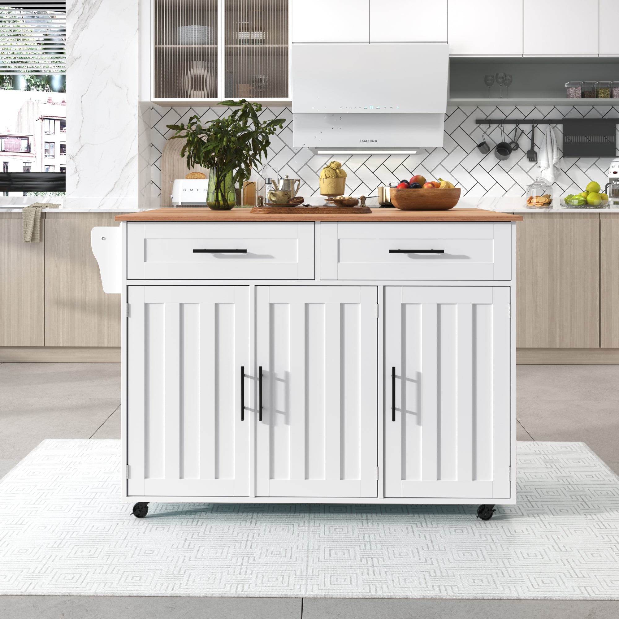 Logidon kitchen trolley solid wood worktop folding top white