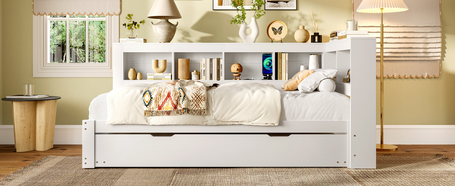 Logidon Daybed 90x200 cm witte slaapbank met USB-aansluiting