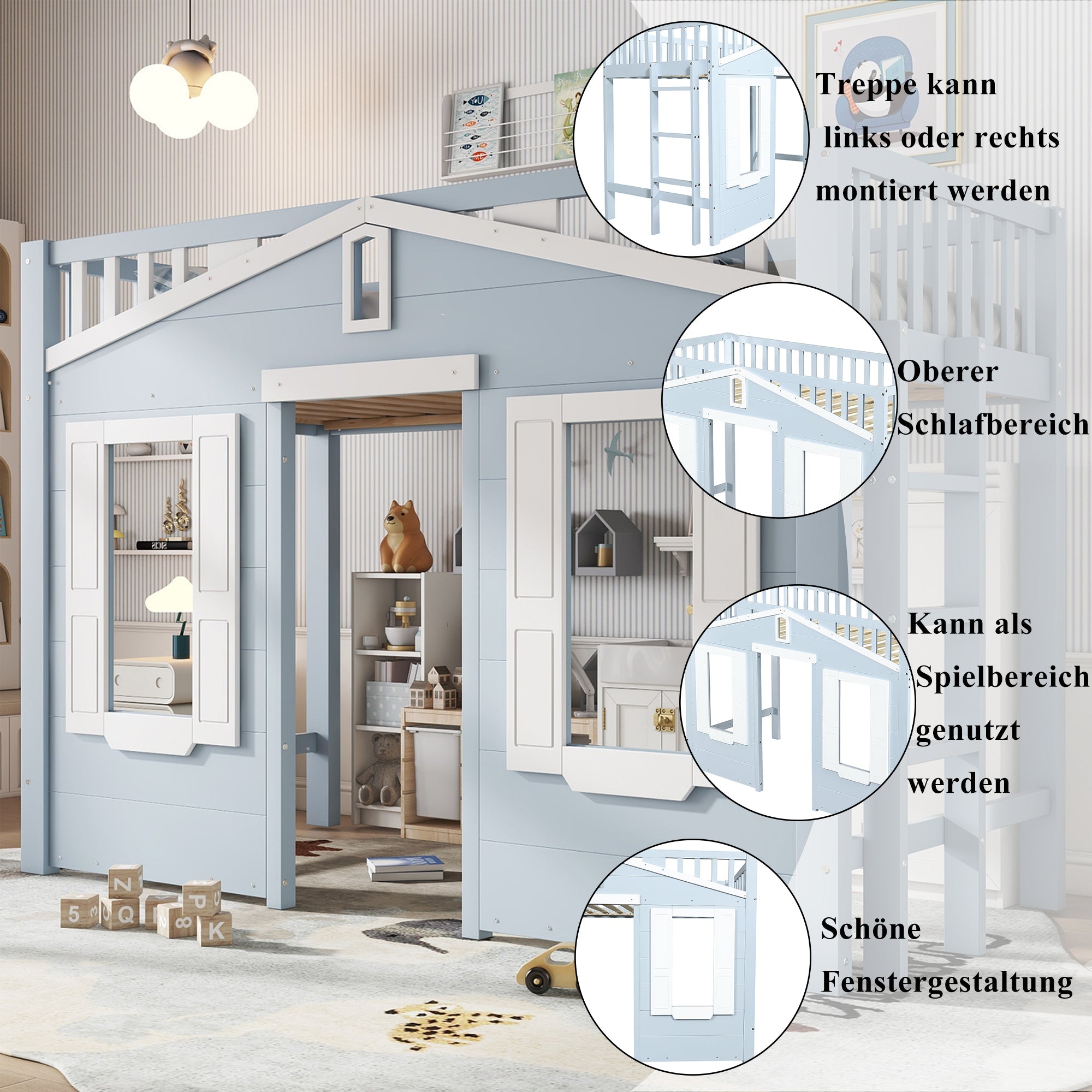 Logidon hoogslaper blauw 90x200 kinderbed met ruimte onder het bed
