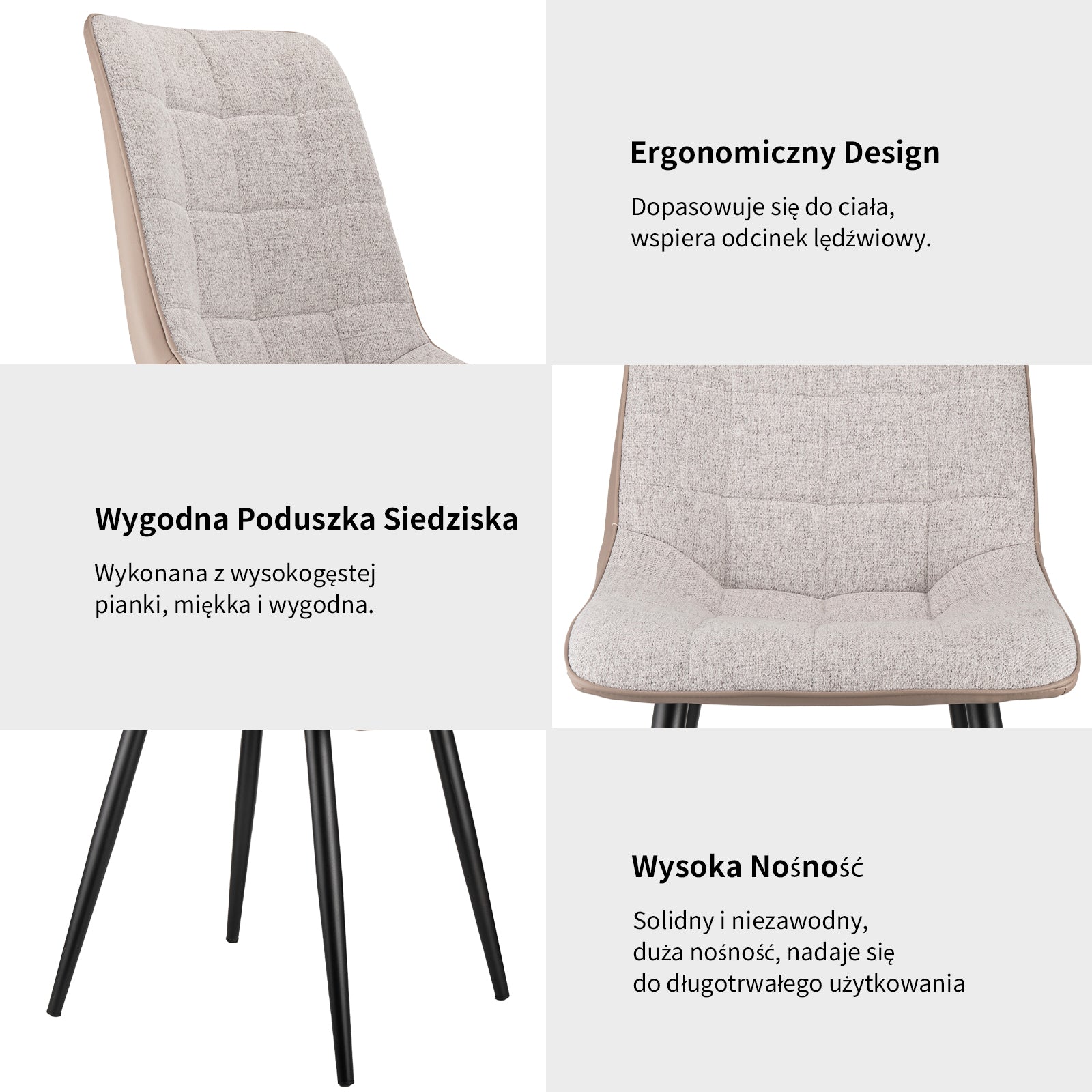 Logidon set van 2 gestoffeerde stoelen grijs linnen stof kunstleer metalen frame