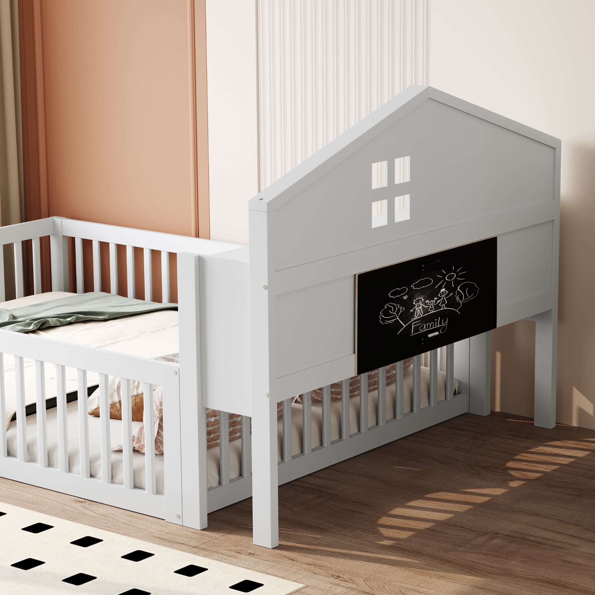 Logidon kinderbed 140x200 huisvorm wit met opbergruimte en lattenbodem