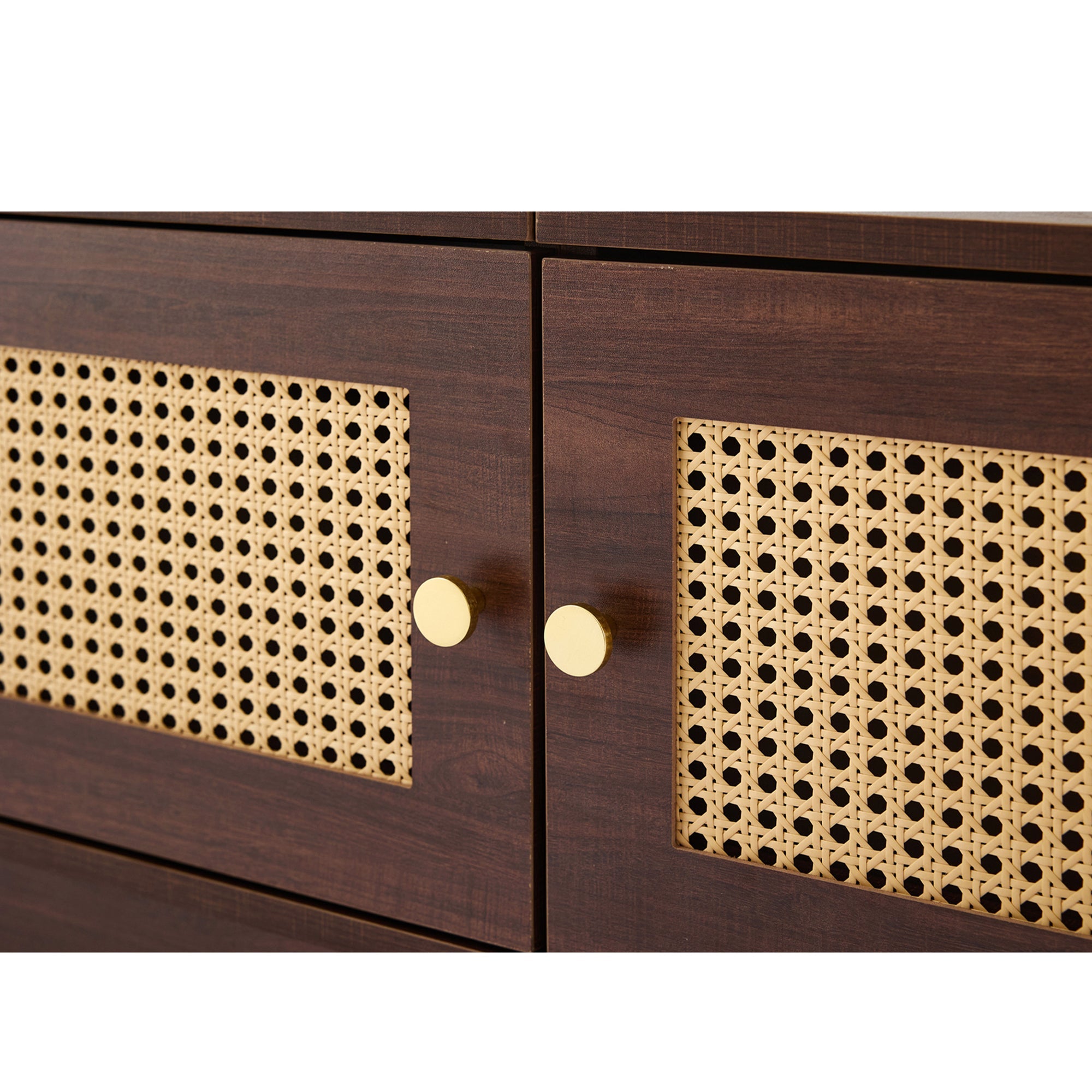 Logidon TV cabinet 180 cm dark wood look rattan doors cable management
