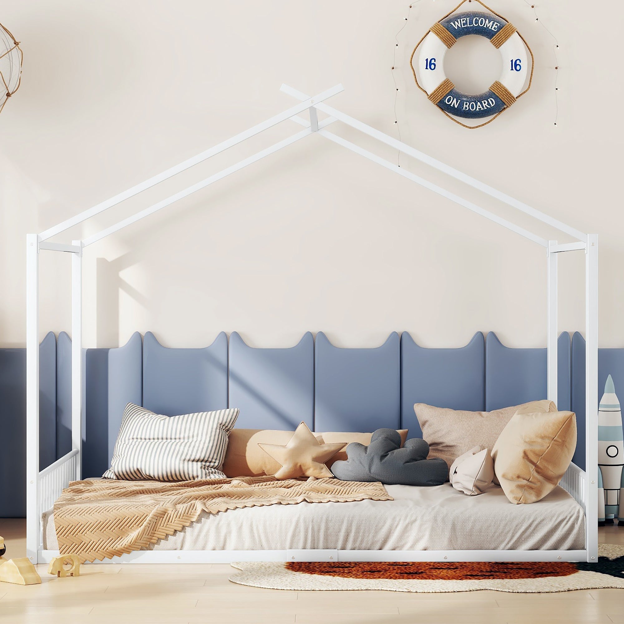 Logidon gestoffeerd bed 140x200 cm zonder matras Wit ijzeren framebed