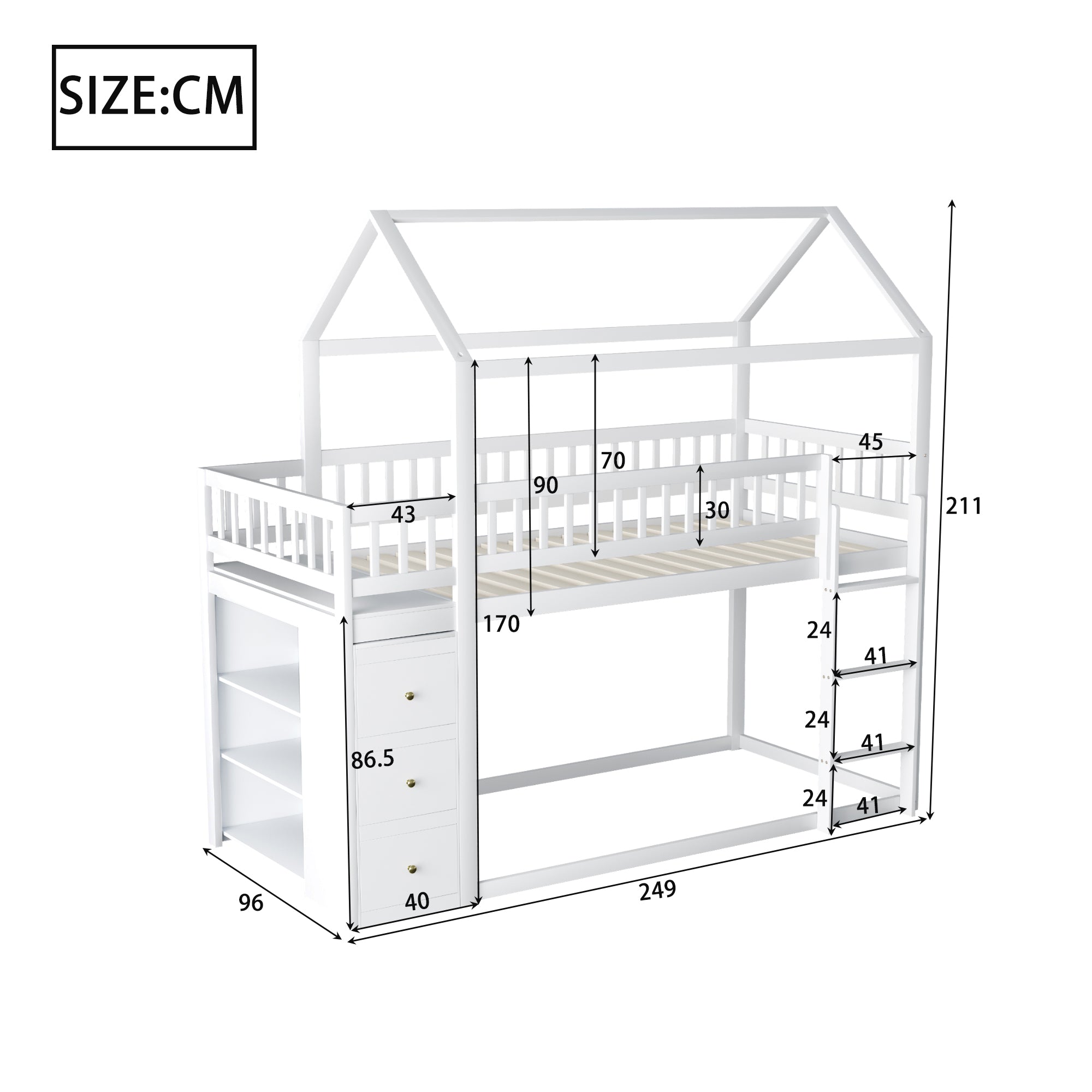 Logidon stapelbed 90x200 huisvorm wit met opbergruimte voor hekwerk