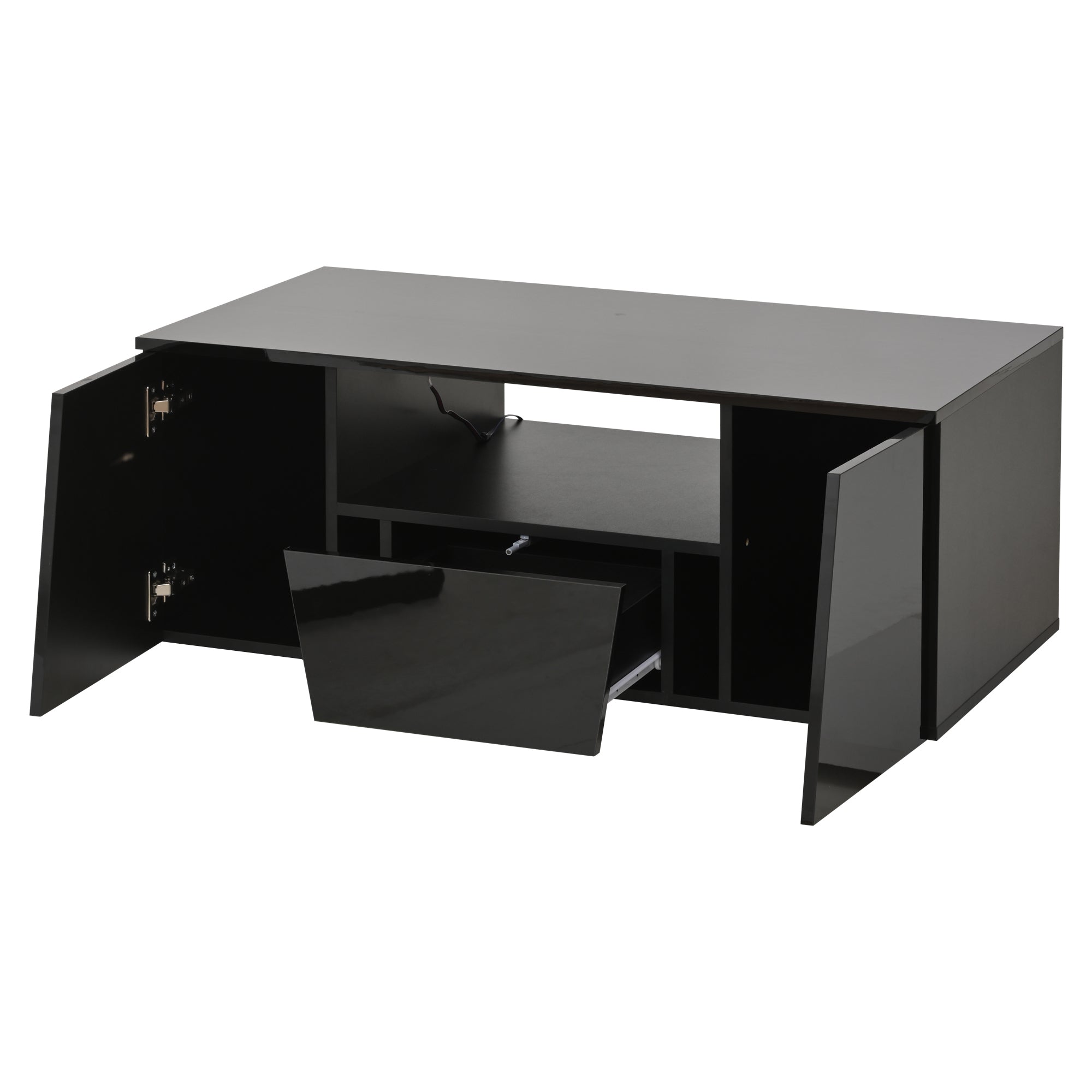 Logidon coffee table 100x50x40 cm black with LED 2 cabinets 1 drawer