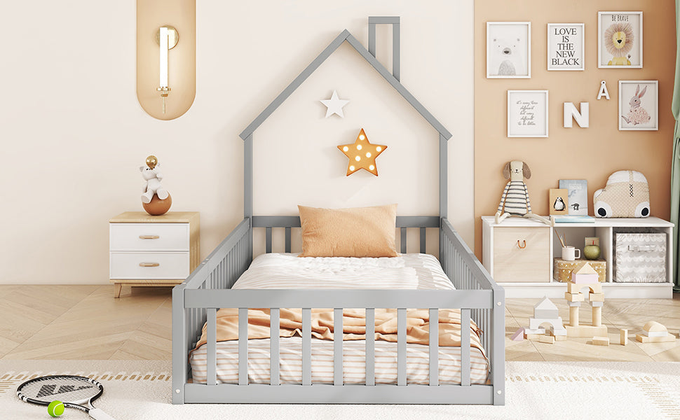 Logidon upholstered bed 90x200 chimney shape gray pine wood