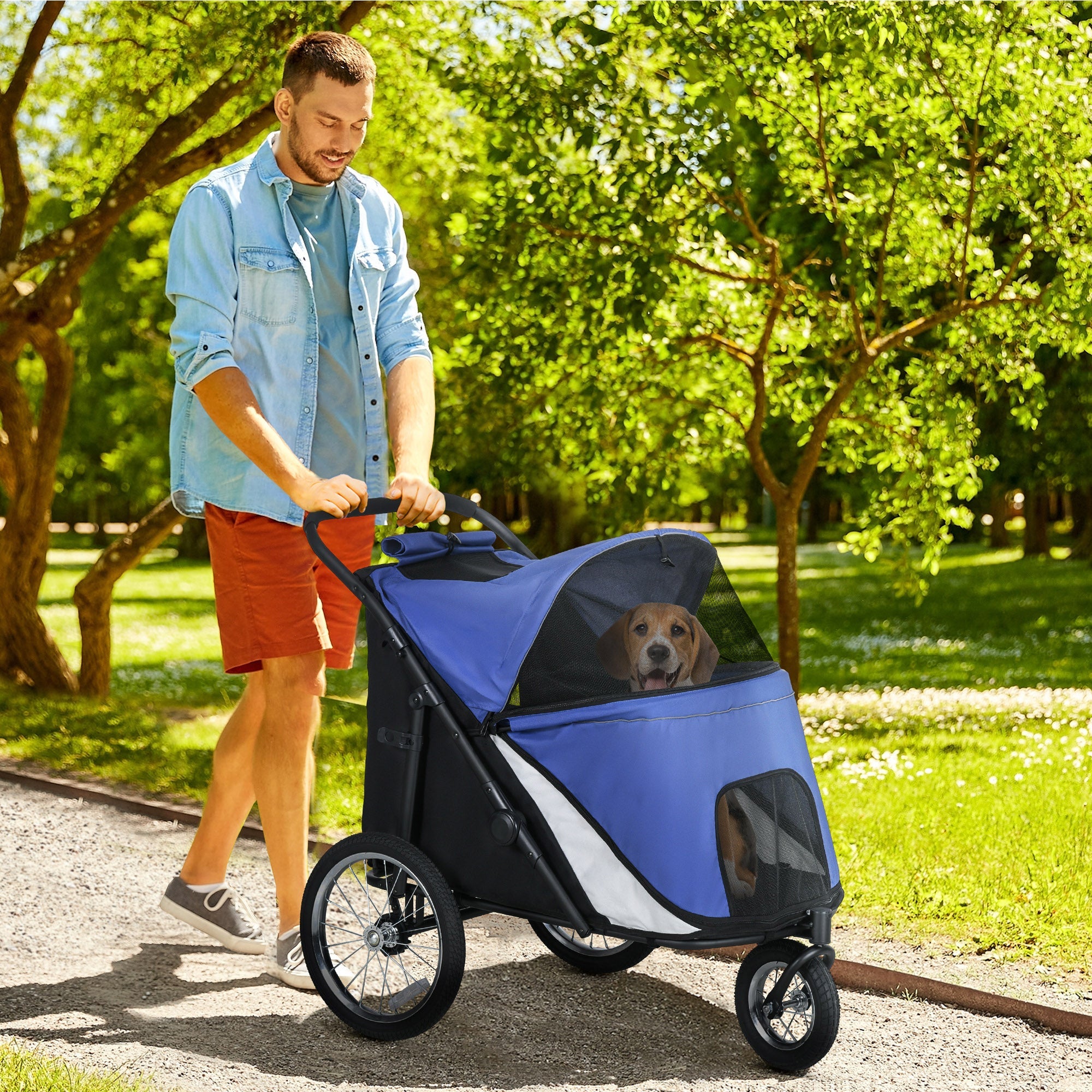 Logidon opvouwbare hondenbuggy blauw met gaasraam tot 30 kg