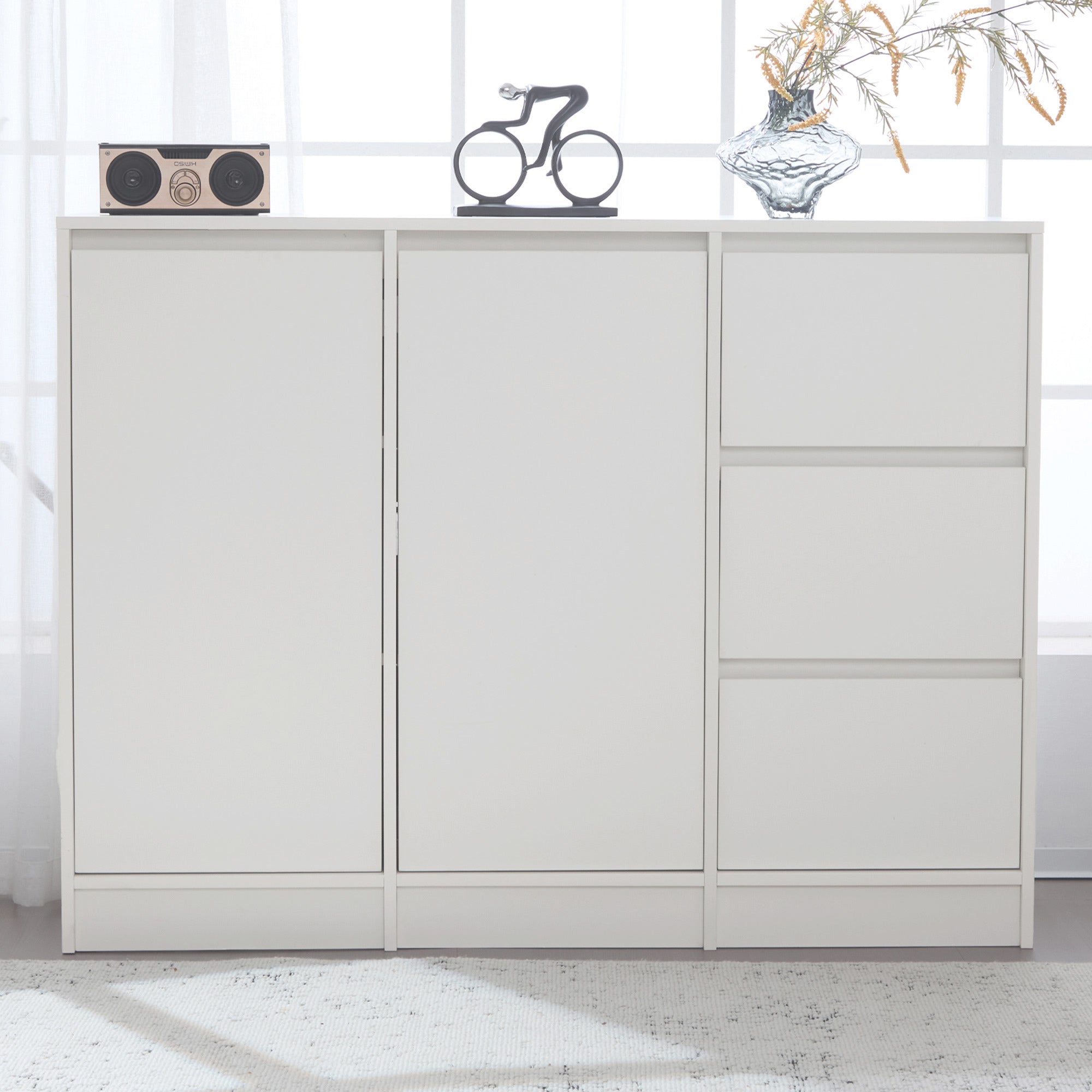 Logidon Modern Sideboard White 120x90x35 cm 2 Doors 3 Drawers