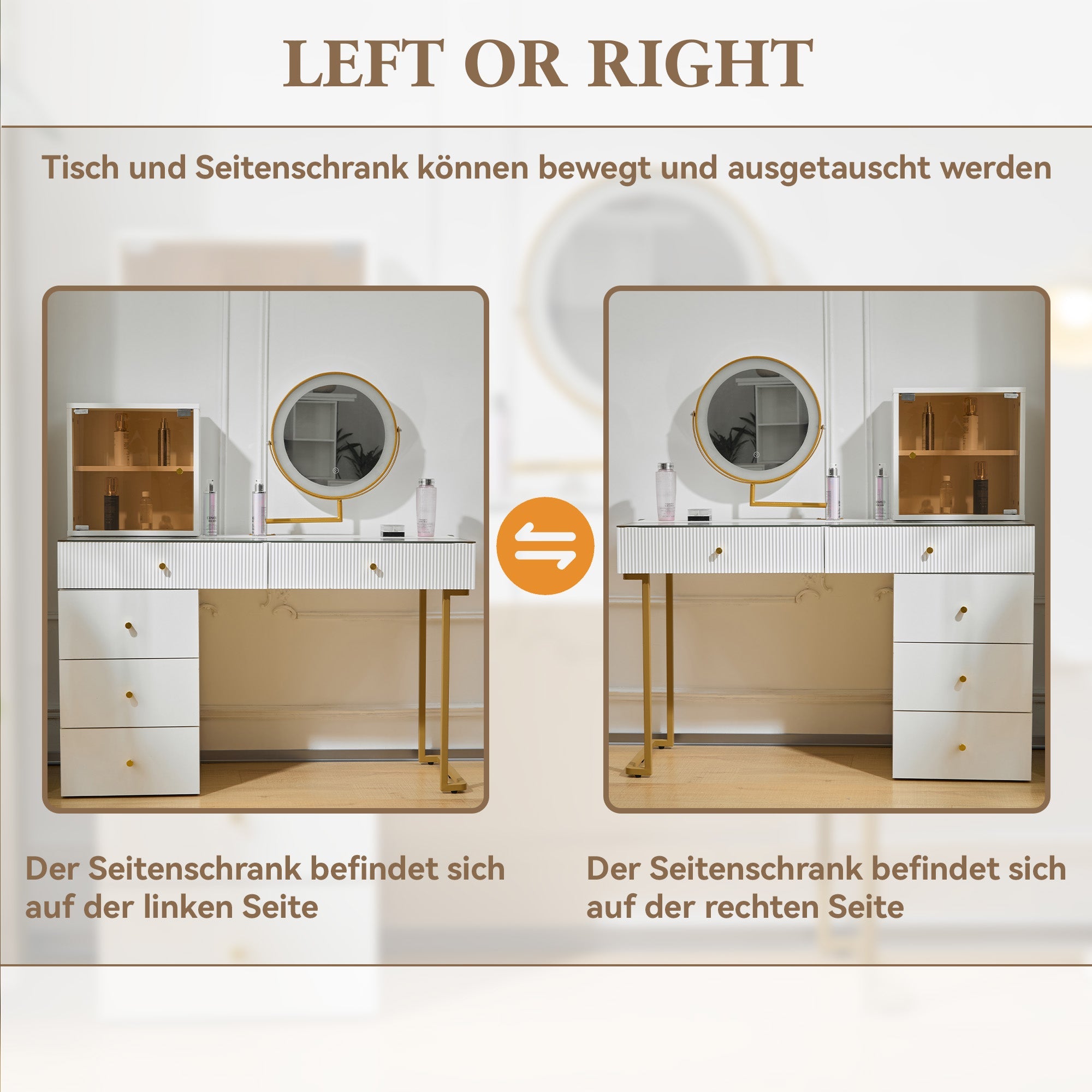 Logidon Kaptafelset met LED-spiegelglasblad Wit 120x45x115