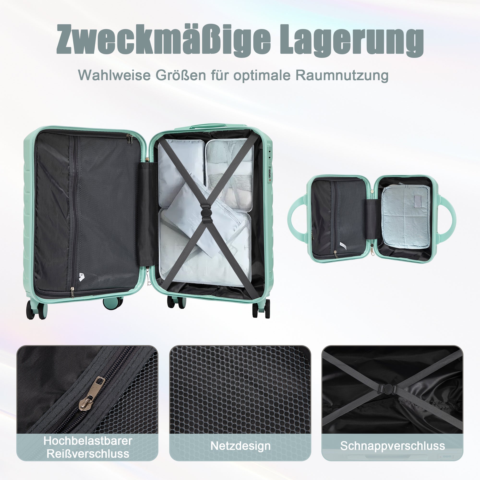 Logidon 14 en 19 inch ABS spinner kofferset mintgroen 2-delig