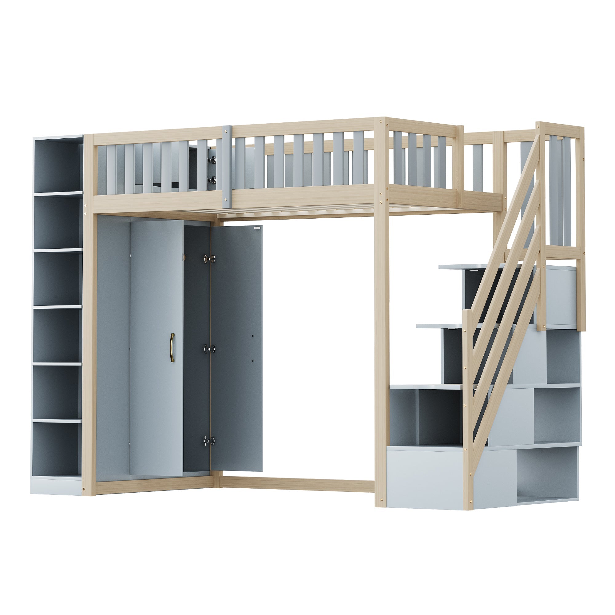 Logidon hoogslaper 90x200 multifunctioneel grijs natuurlijk hout met planken