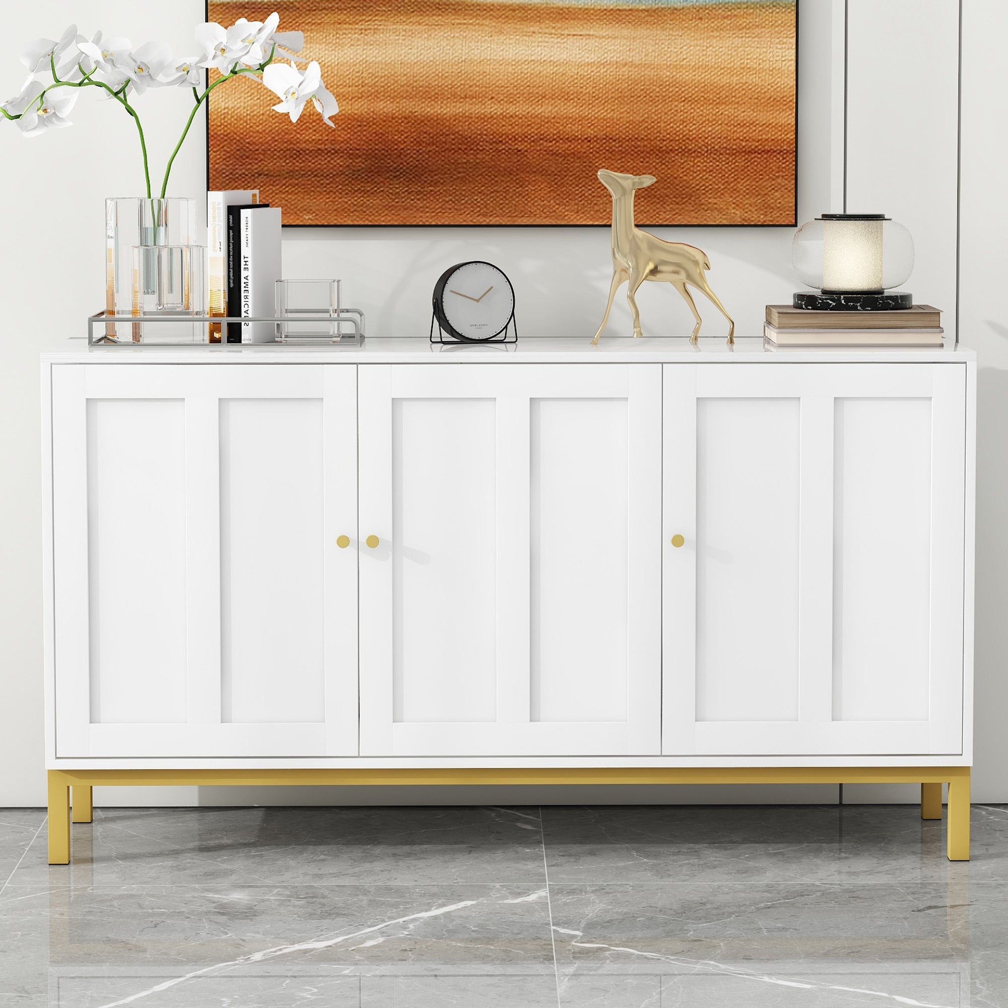 Logidon sideboard 3 doors with marble table top white 140 cm