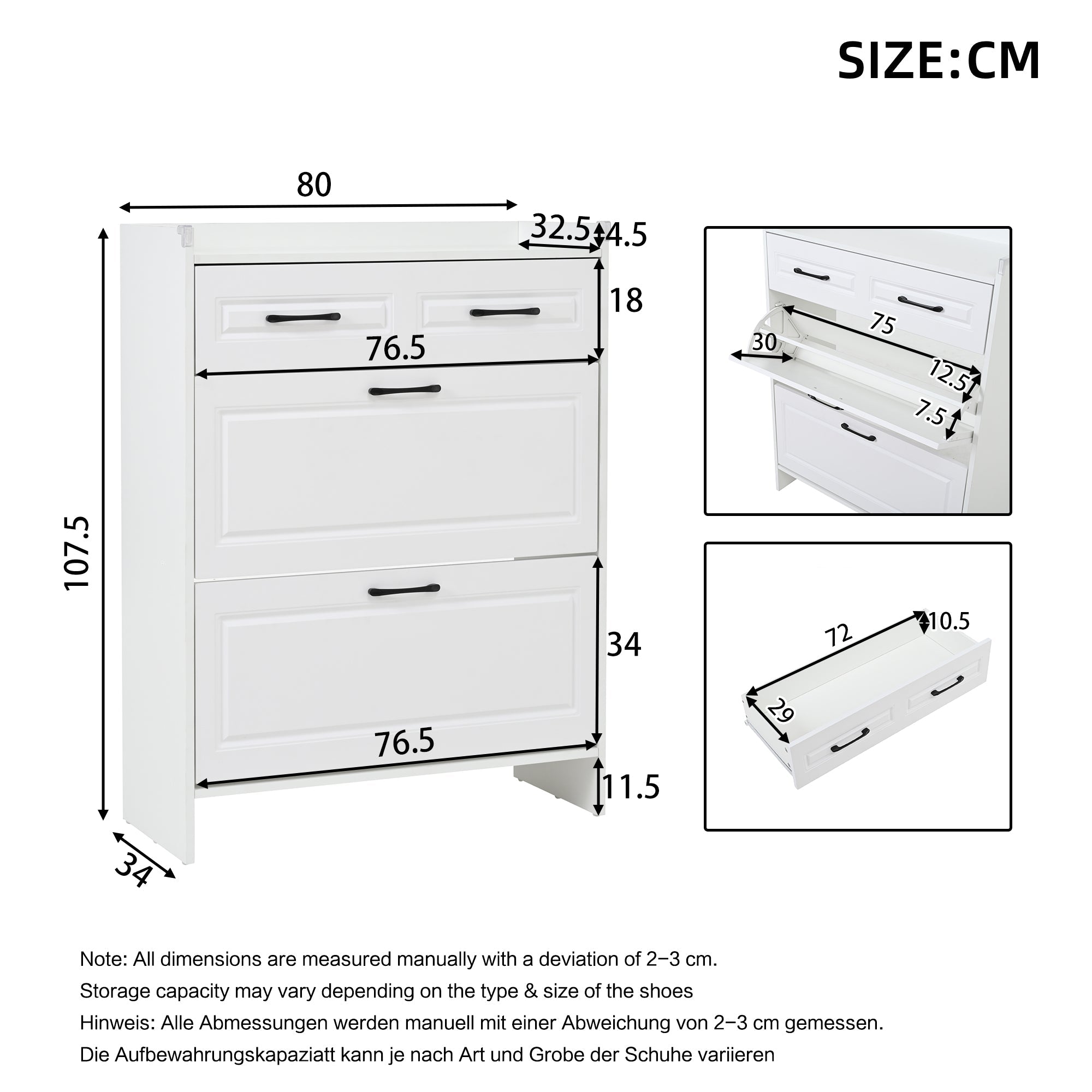 Logidon schoenenkast wit MDF 80 x 34 x 107,5 cm met 4 vakken en 1 lade