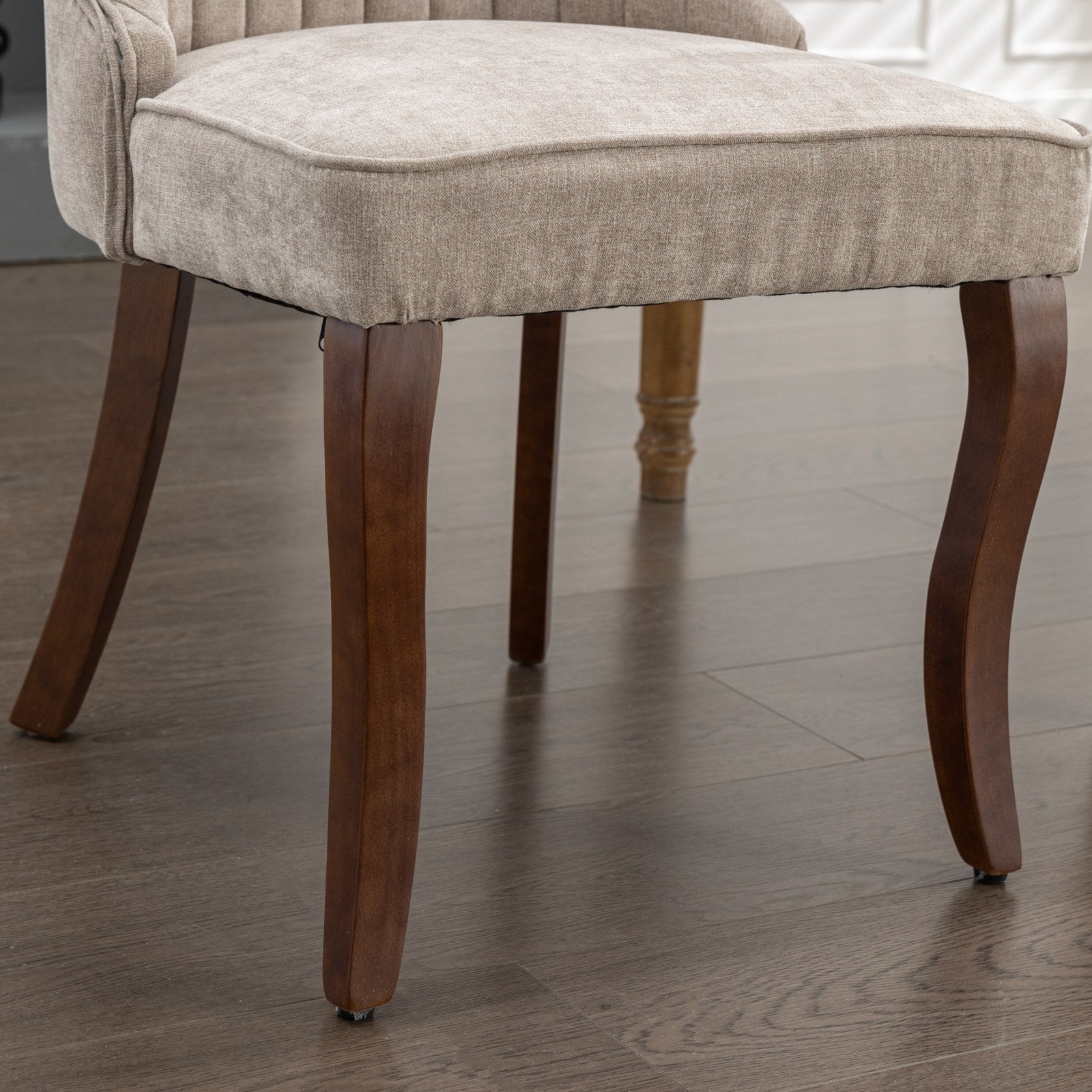 Logidon beige chenille eetkamerstoelen set van 2 massief houten poten