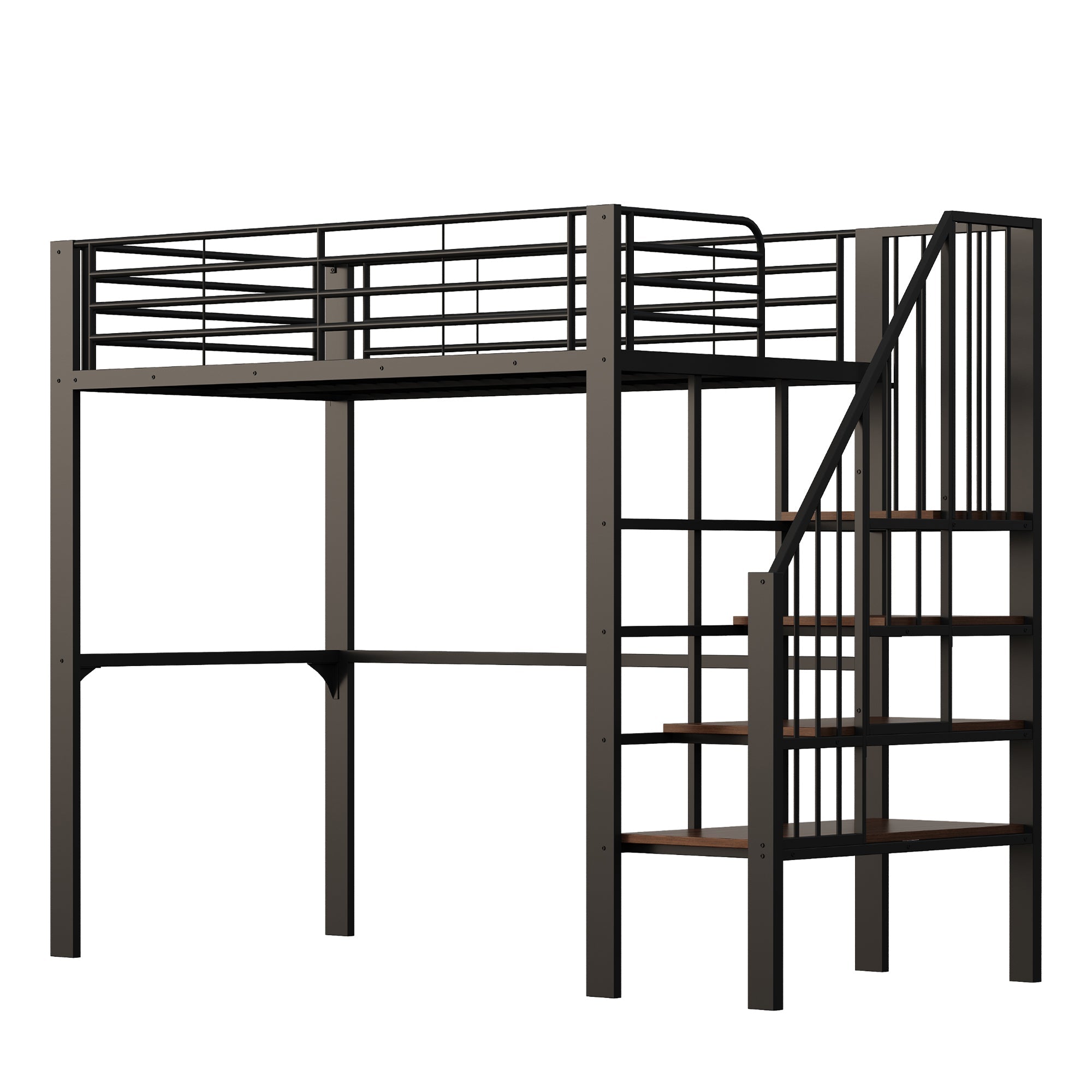 Logidon hoogslaper 90x200 met opbergruimte en trap zwart metaal
