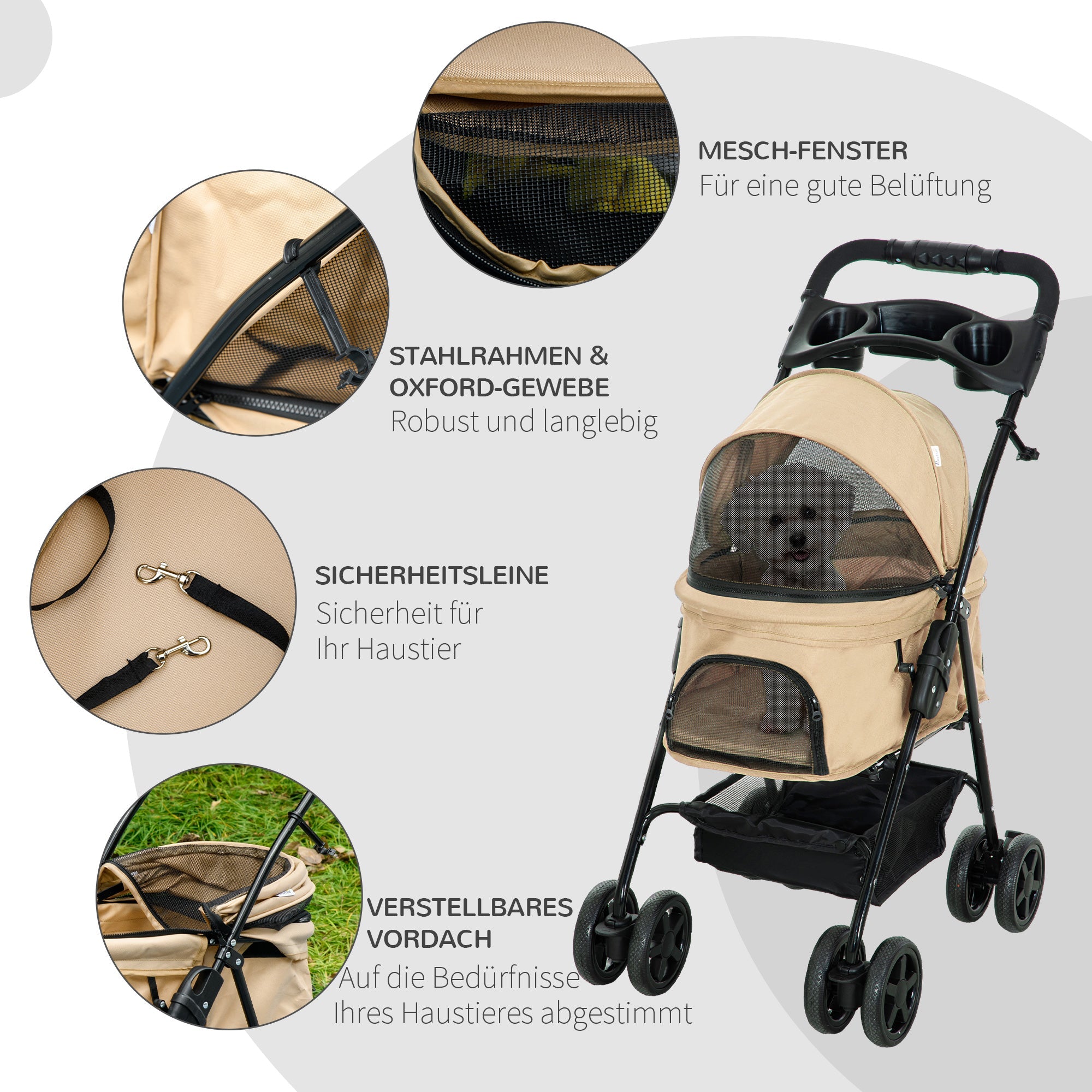 Logidon hondenbuggy kaki opklapfunctie 67x45x96 cm