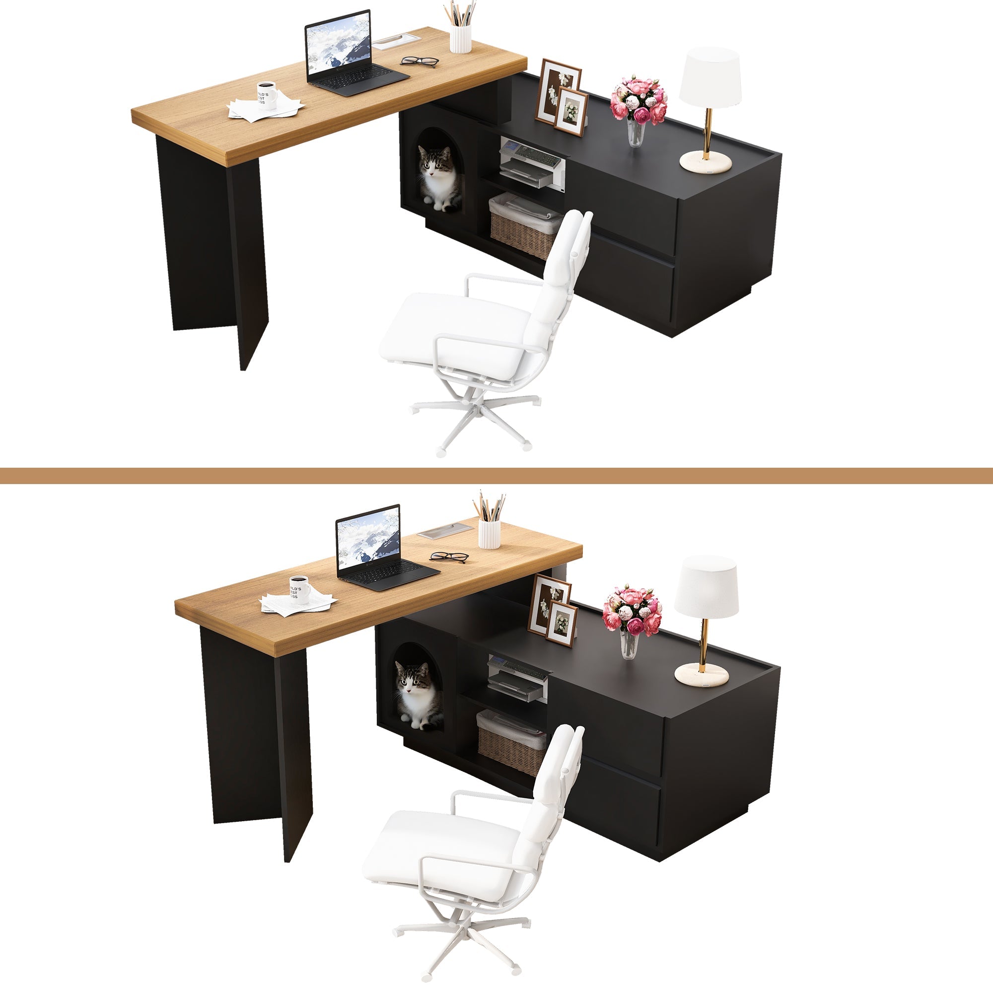 Logidon Hoekbureau met geïntegreerd dierenhok 120x50 cm MDF Zwart