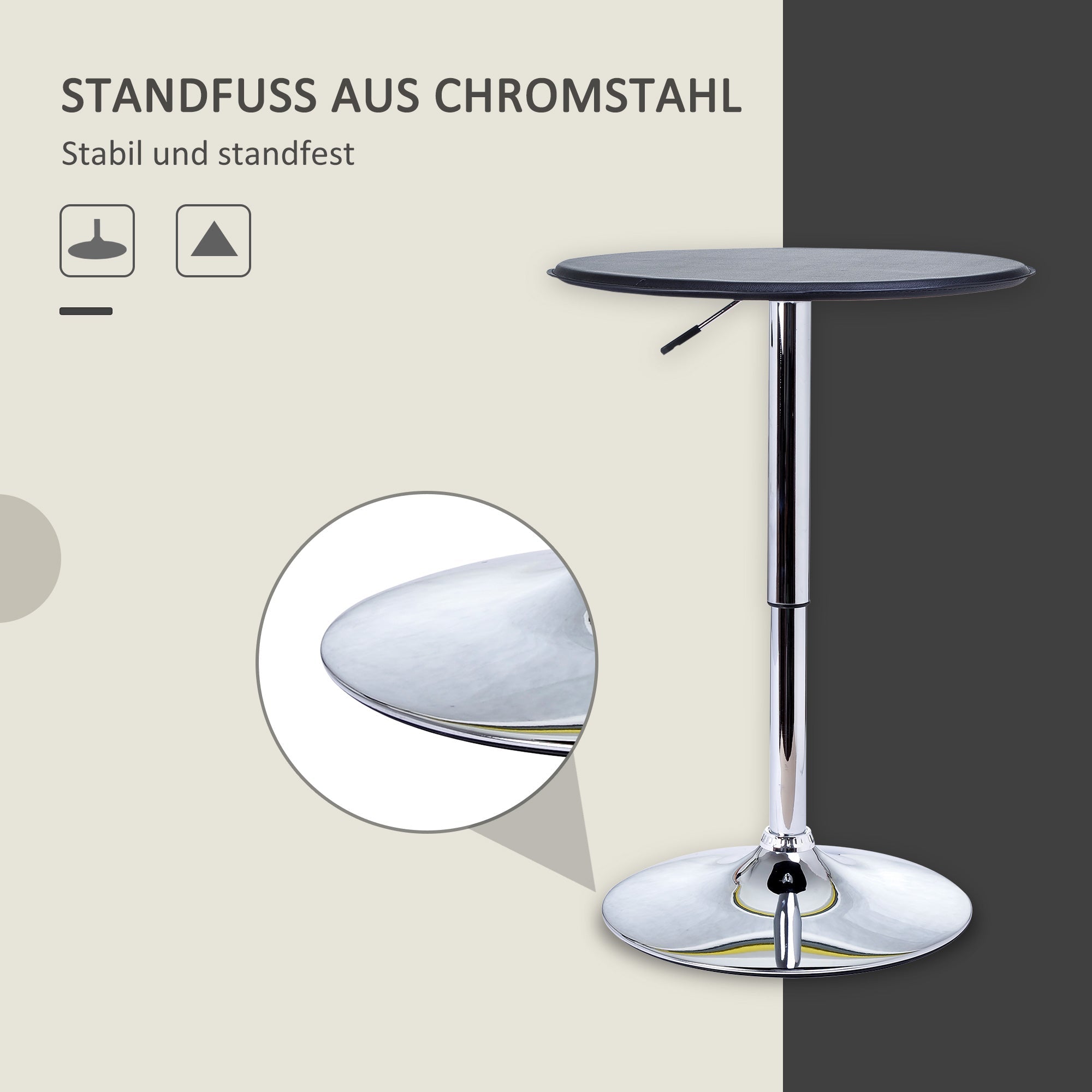 Logidon Ronde Bartafel Ø63 cm Zwart Verstelbaar met Kunstleer