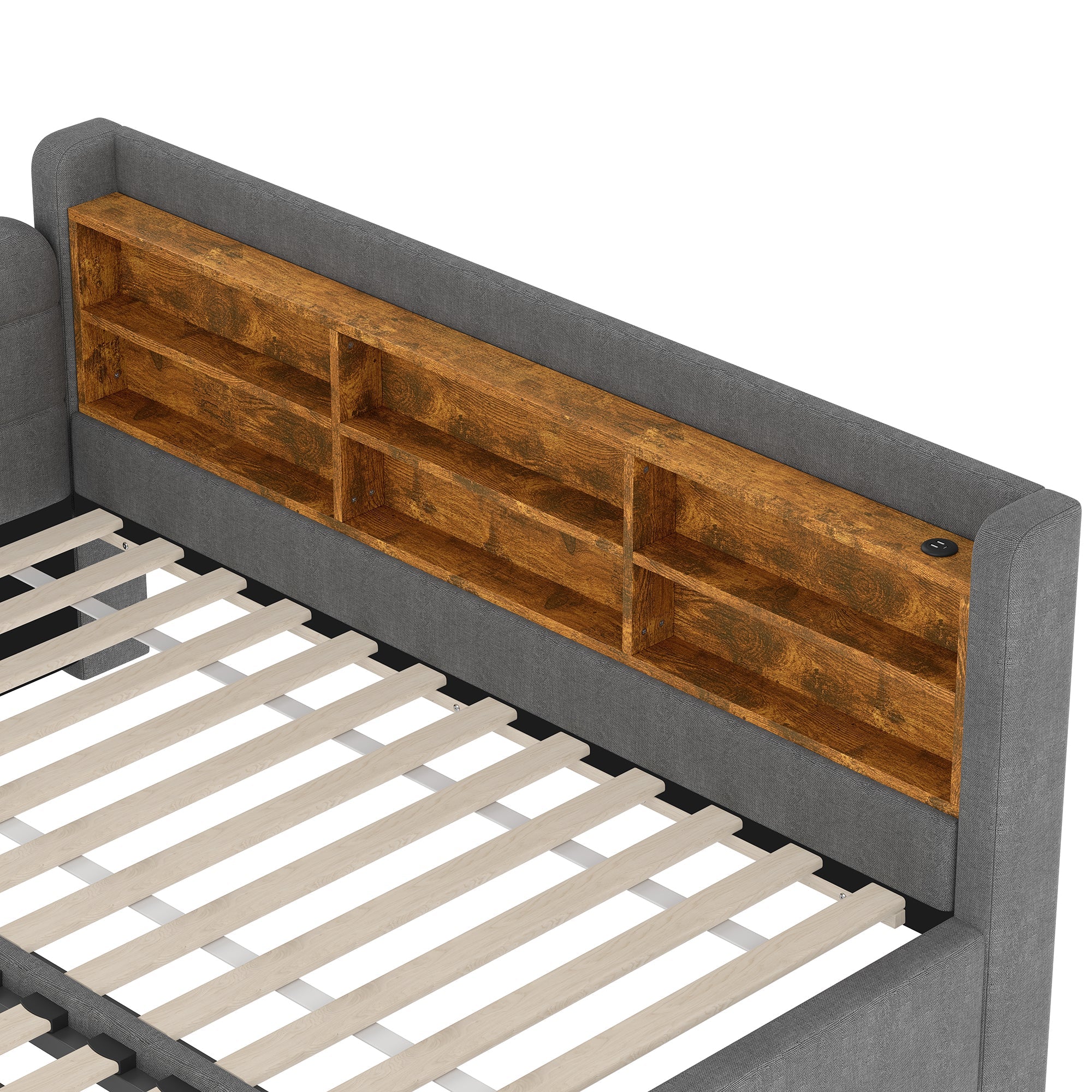 Logidon Daybed 90x200cm grijs linnen uitschuifbare slaapbank USB Type C
