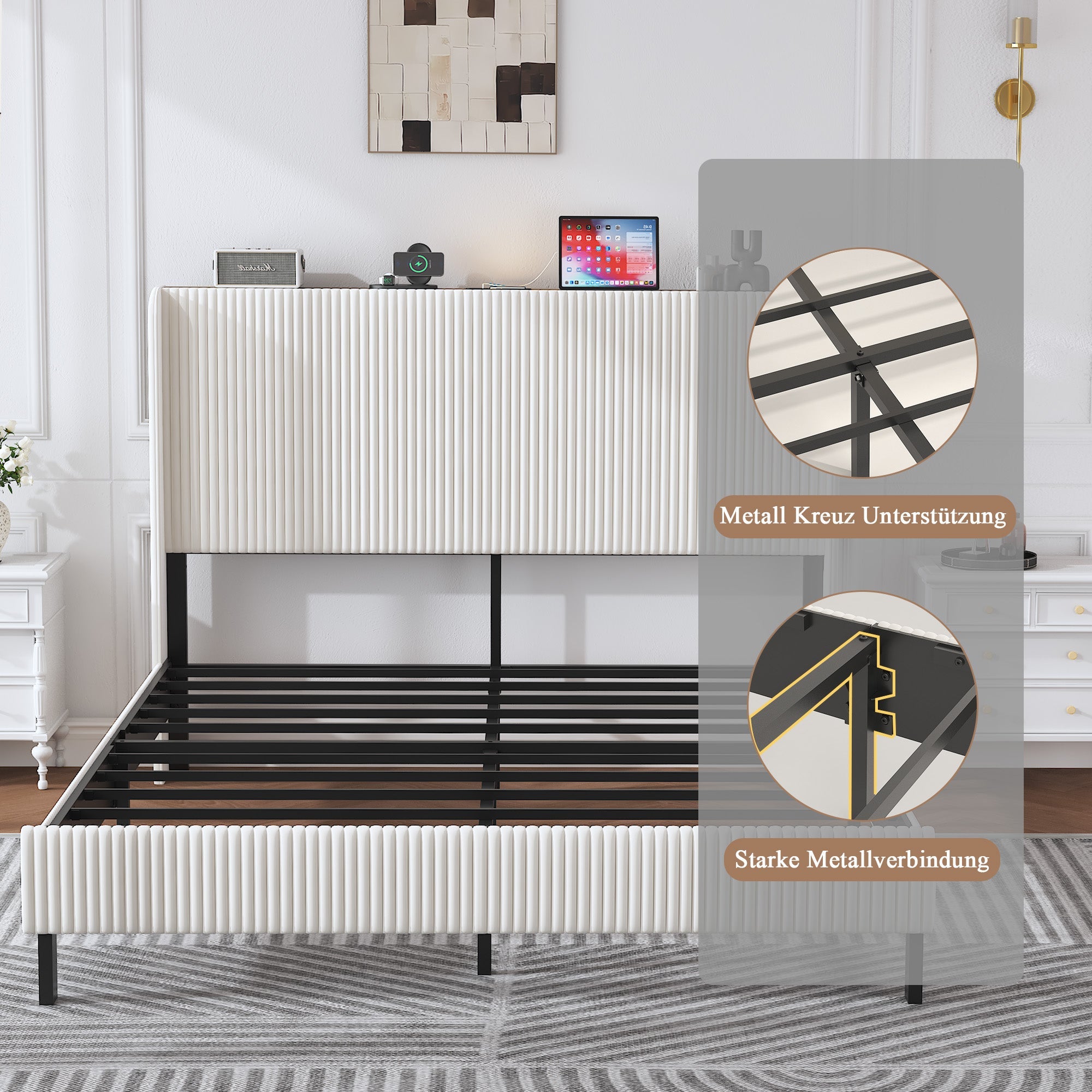 Logidon platformbed 180x200 beige corduroy vleugeldesign hoofdeinde