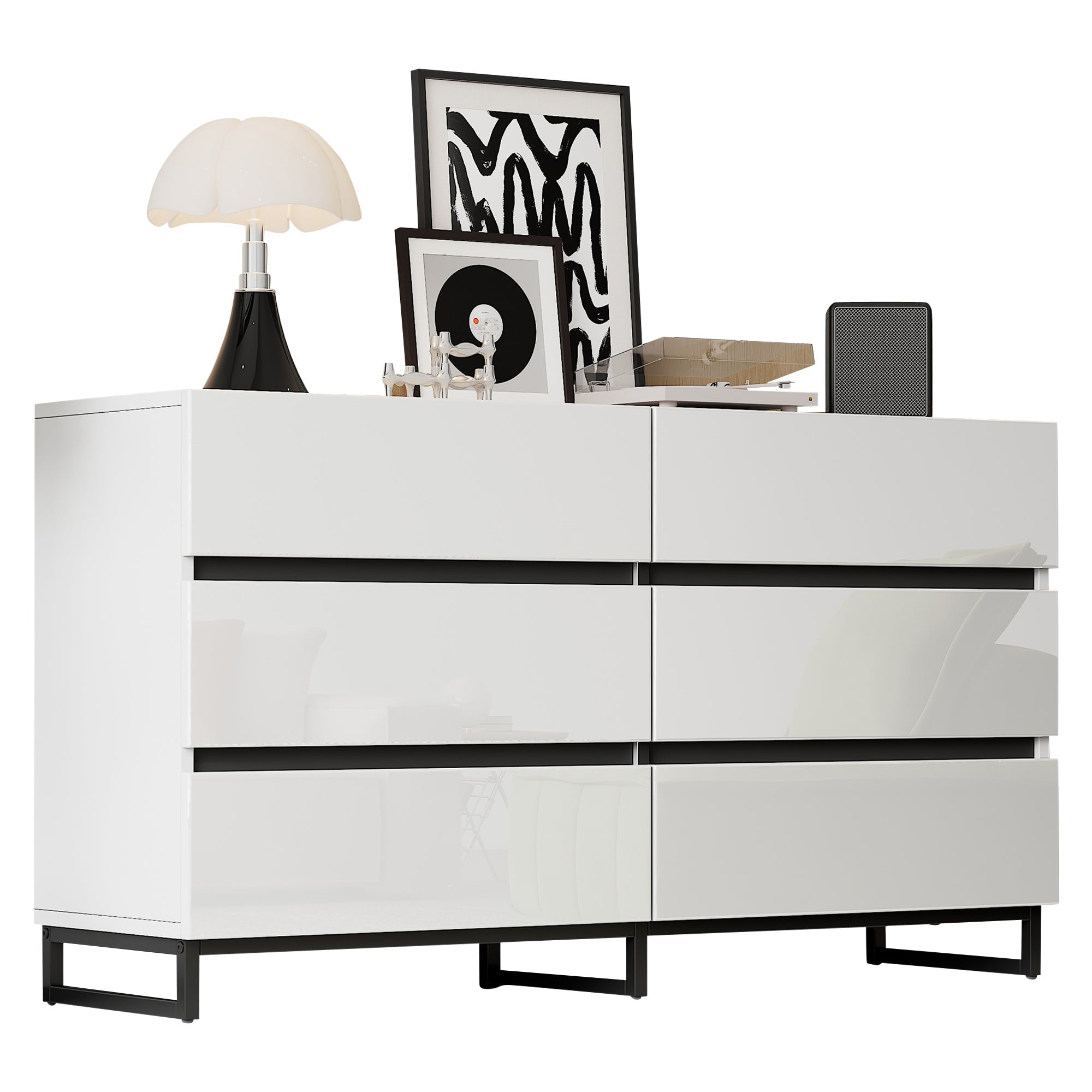 Logidon dressoir 140 cm hoogglans wit zwart met 6 lades
