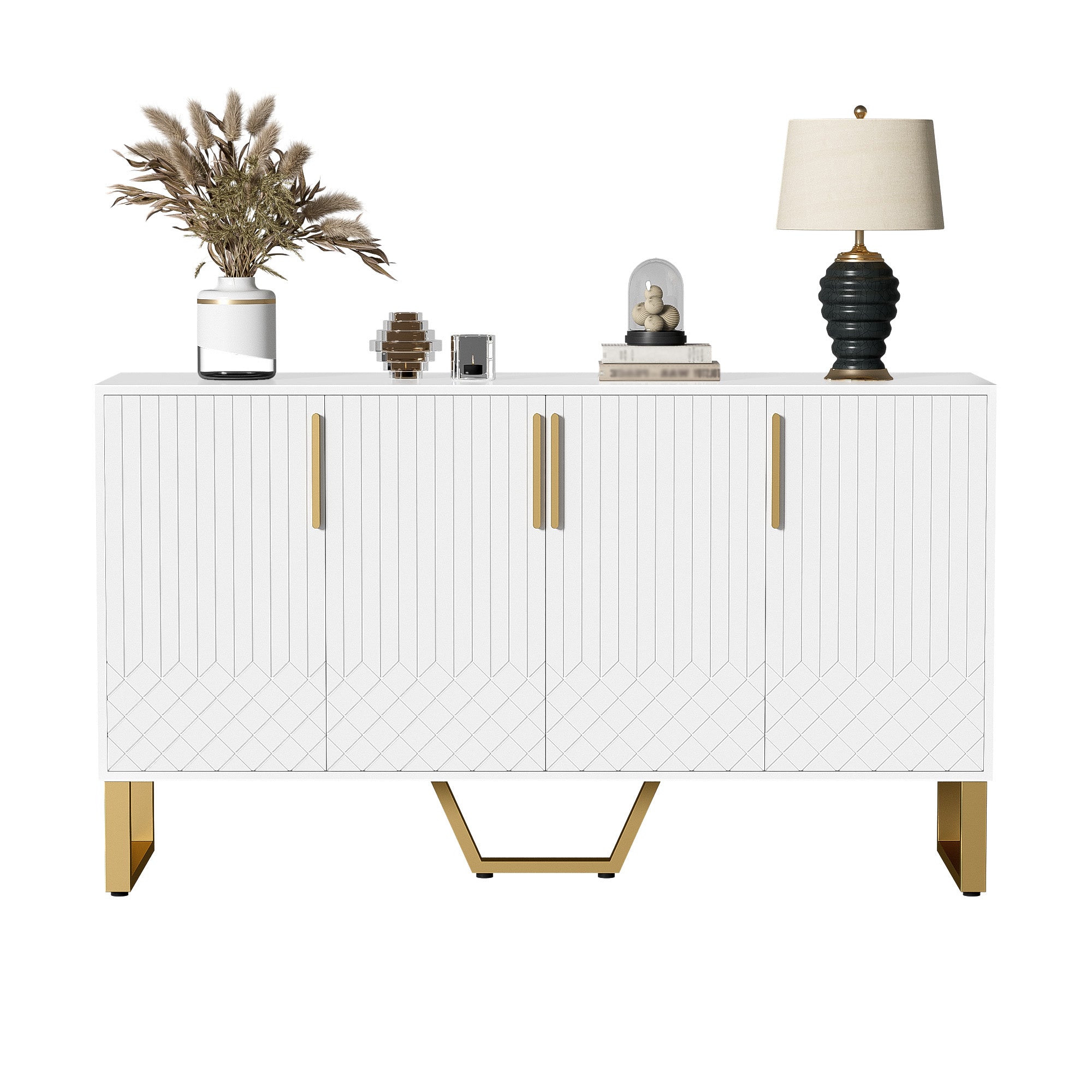 Logidon hoogglans dressoir wit 4 deuren geometrisch ontwerp 140x40x80