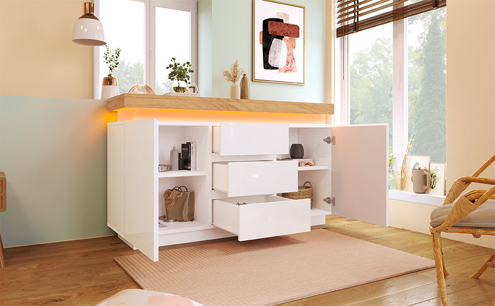 Logidon Wit Dressoir Met LED Verlichting 2 Deurs 3 Lades