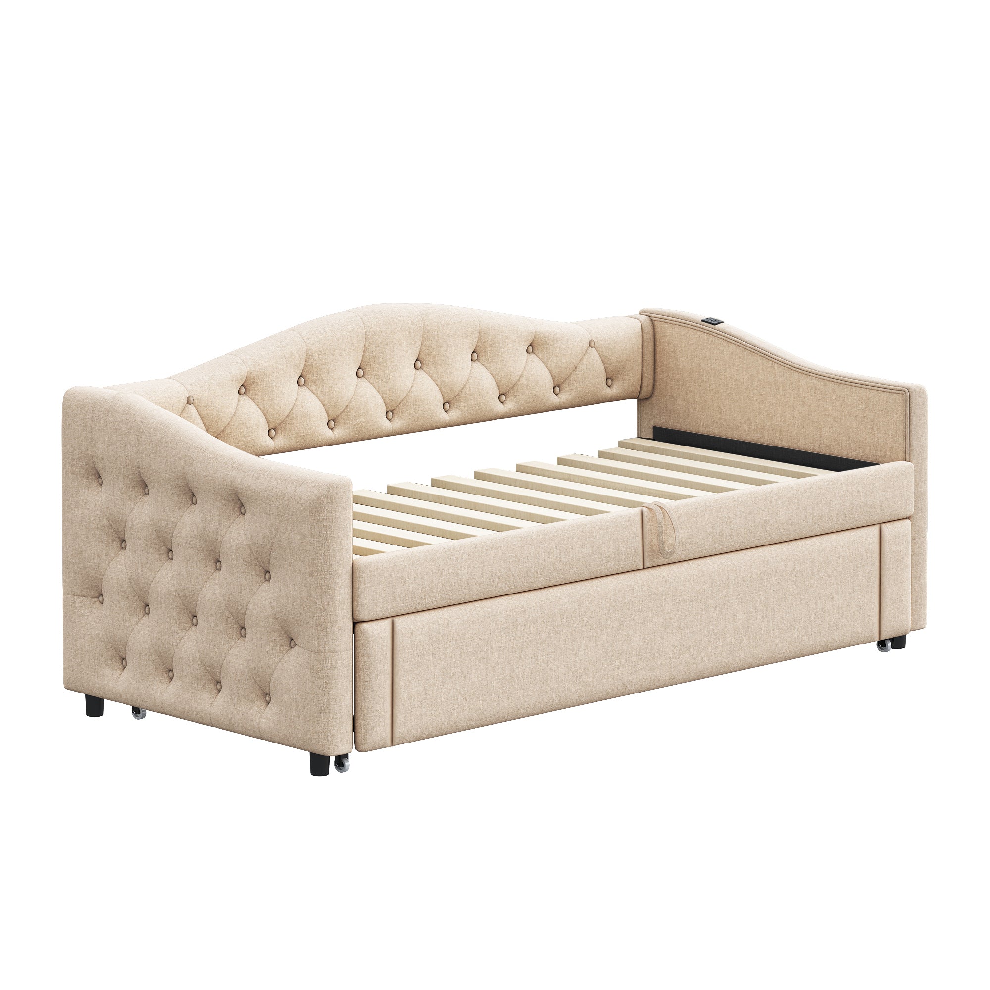 Logidon uitschuifbare slaapbank 90x200 beige met USB-poort