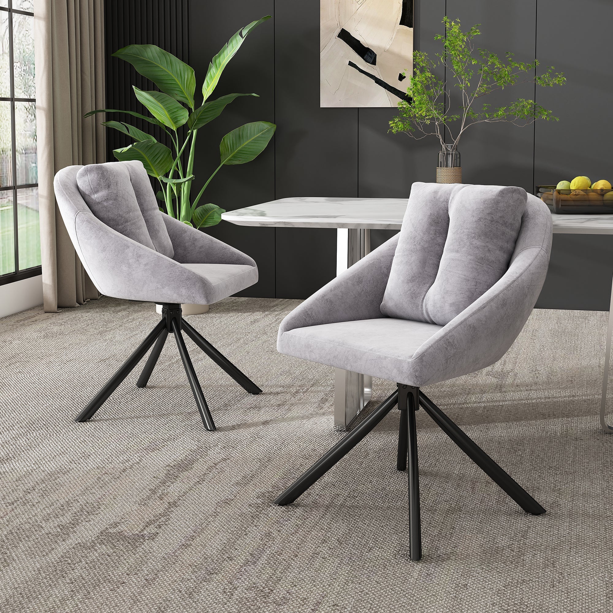 Logidon moderne grijze fluwelen draaistoel, ergonomische set 2
