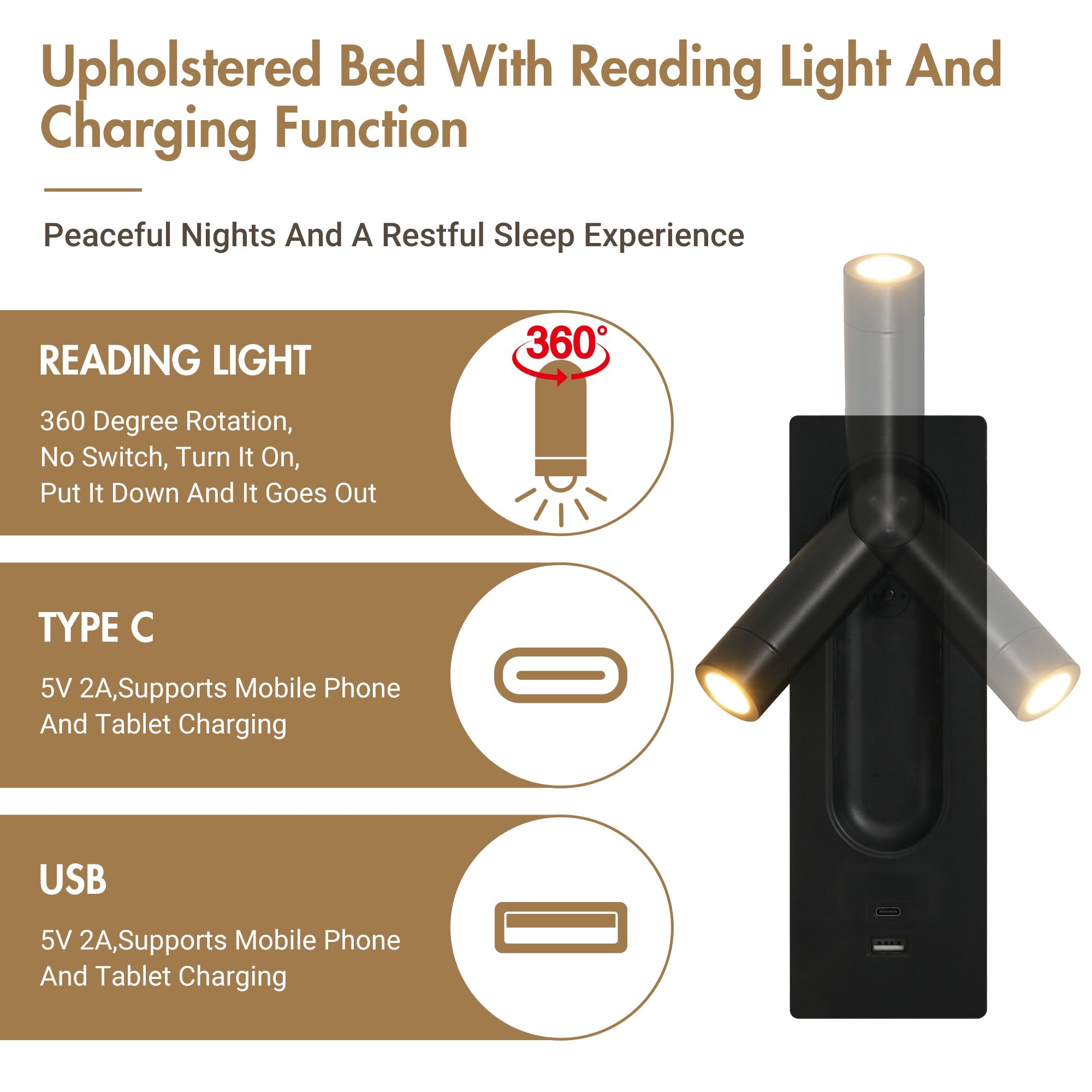 Logidon gestoffeerd bed tweepersoonsbed 180x200 beige-wit leeslamp USB-C opladen