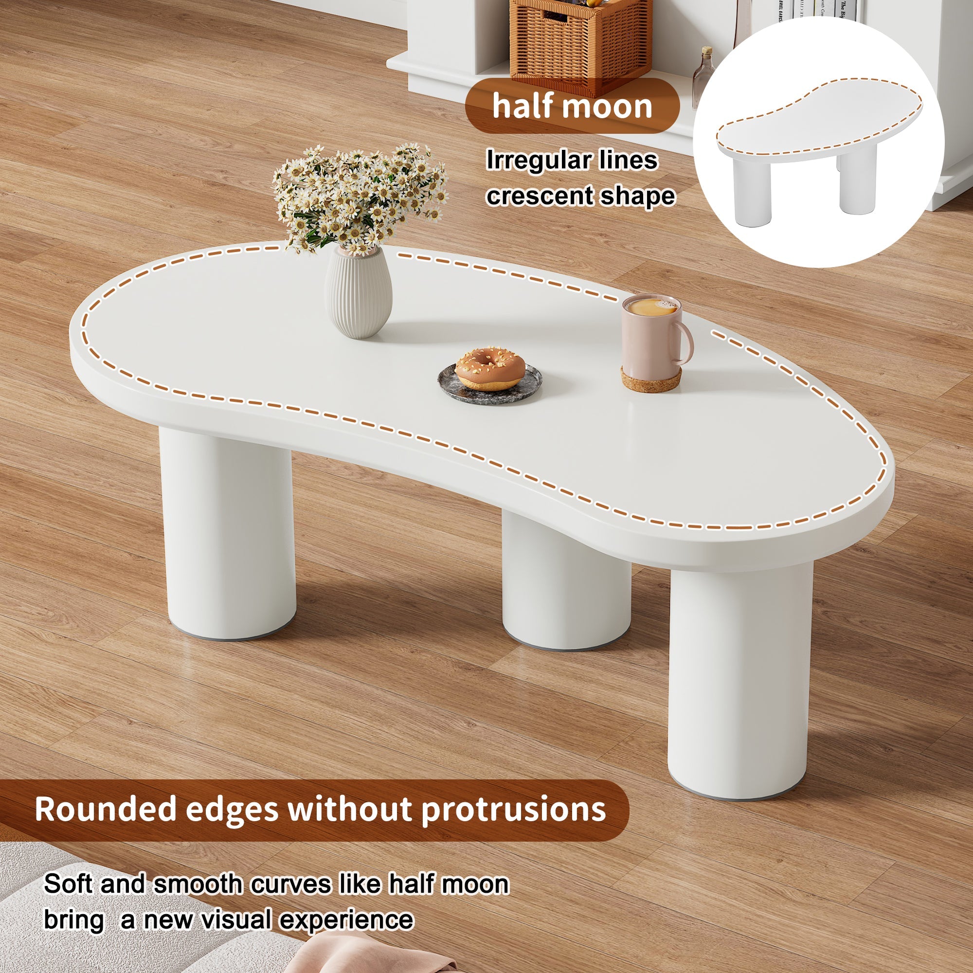Logidon Witte halve maan salontafel 107x57x40,5 cm MDF en PVC