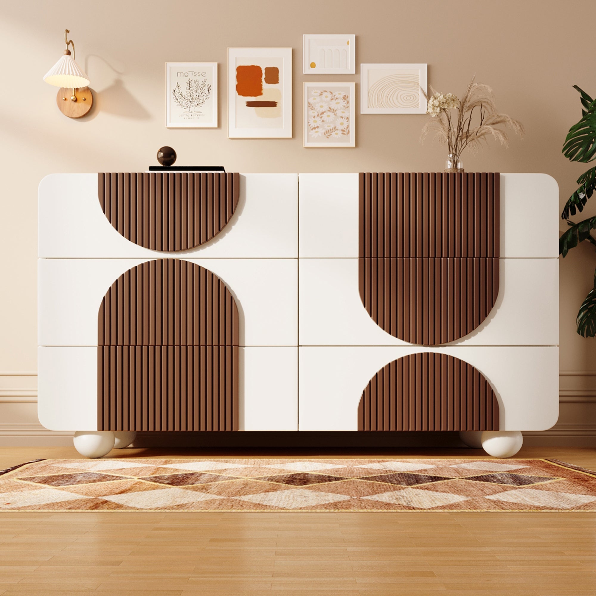 Logidon ladekast 6 lades wit bruin houten latten 121x71x41 cm