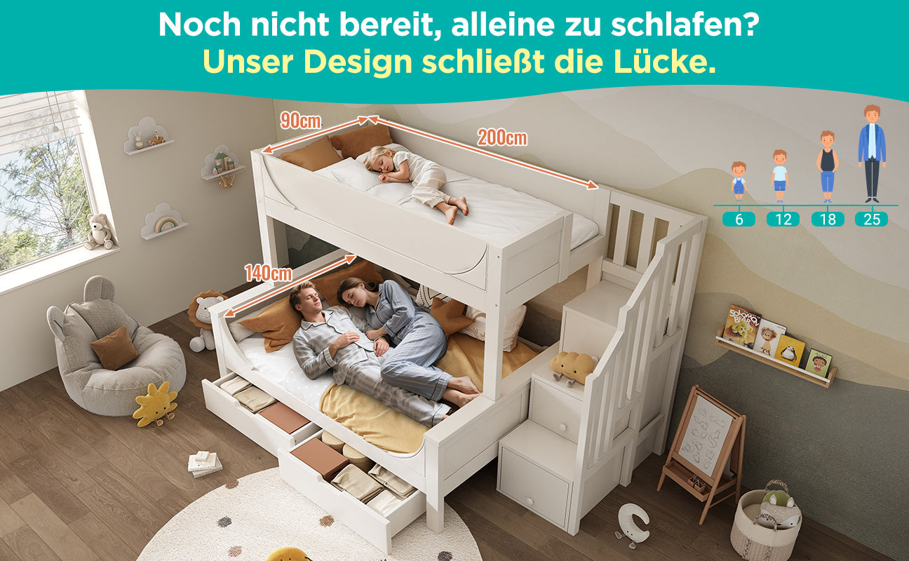Logidon stapelbed kinderbed wit met ladderkast en lades