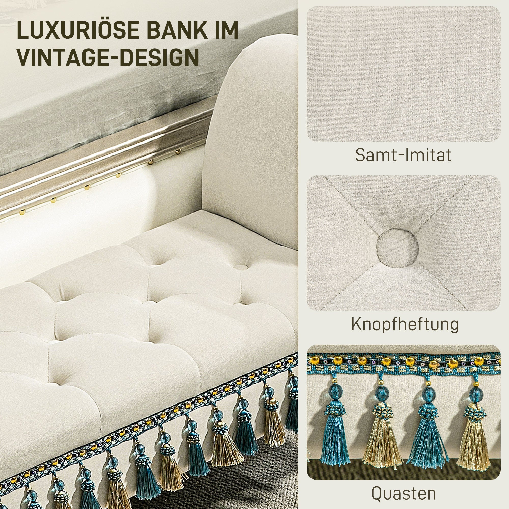 Logidon gestoffeerde bank beige fluweellook met armleuningen 117x40x58 cm