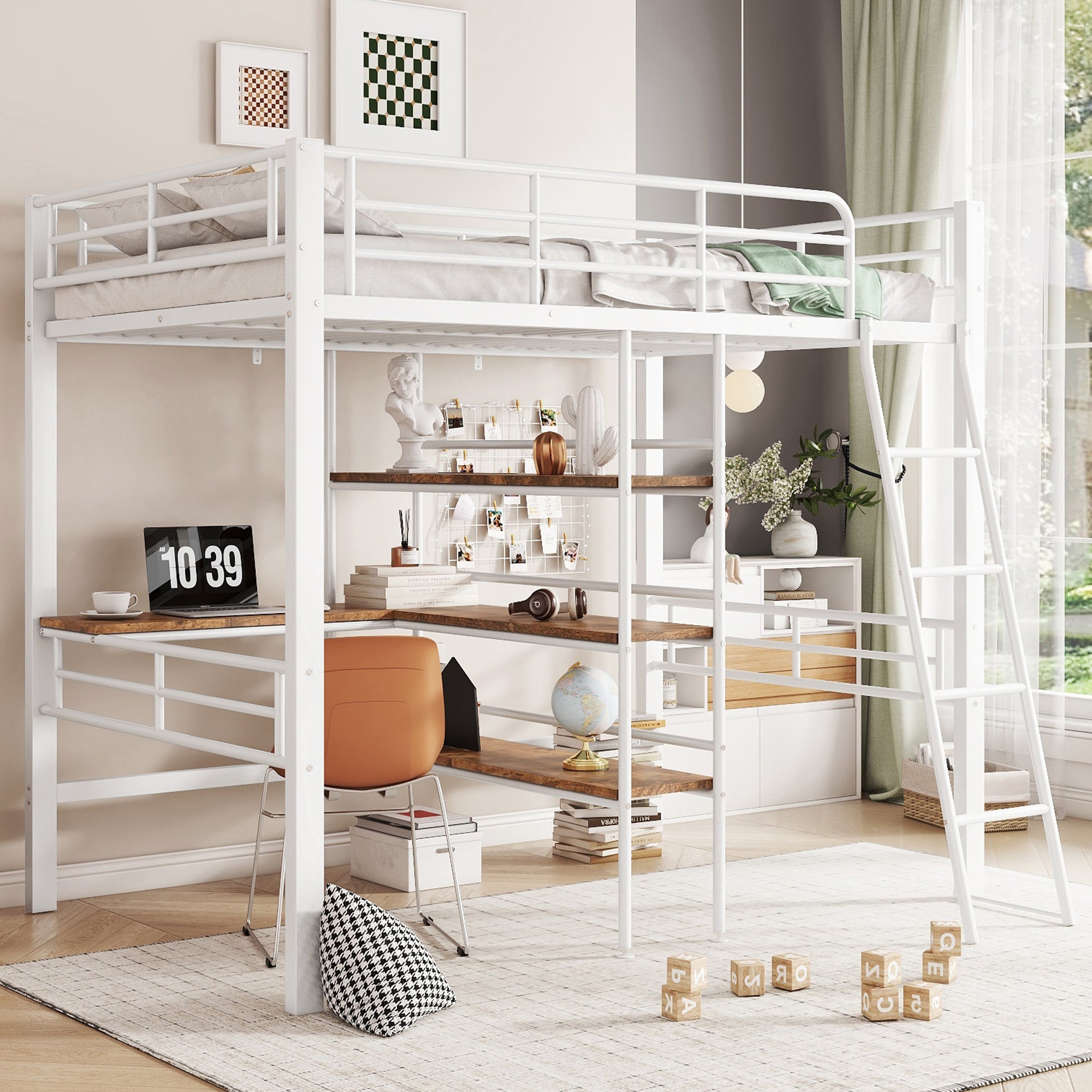 Logidon hoogslaper 90x200 cm wit met bureau en planken