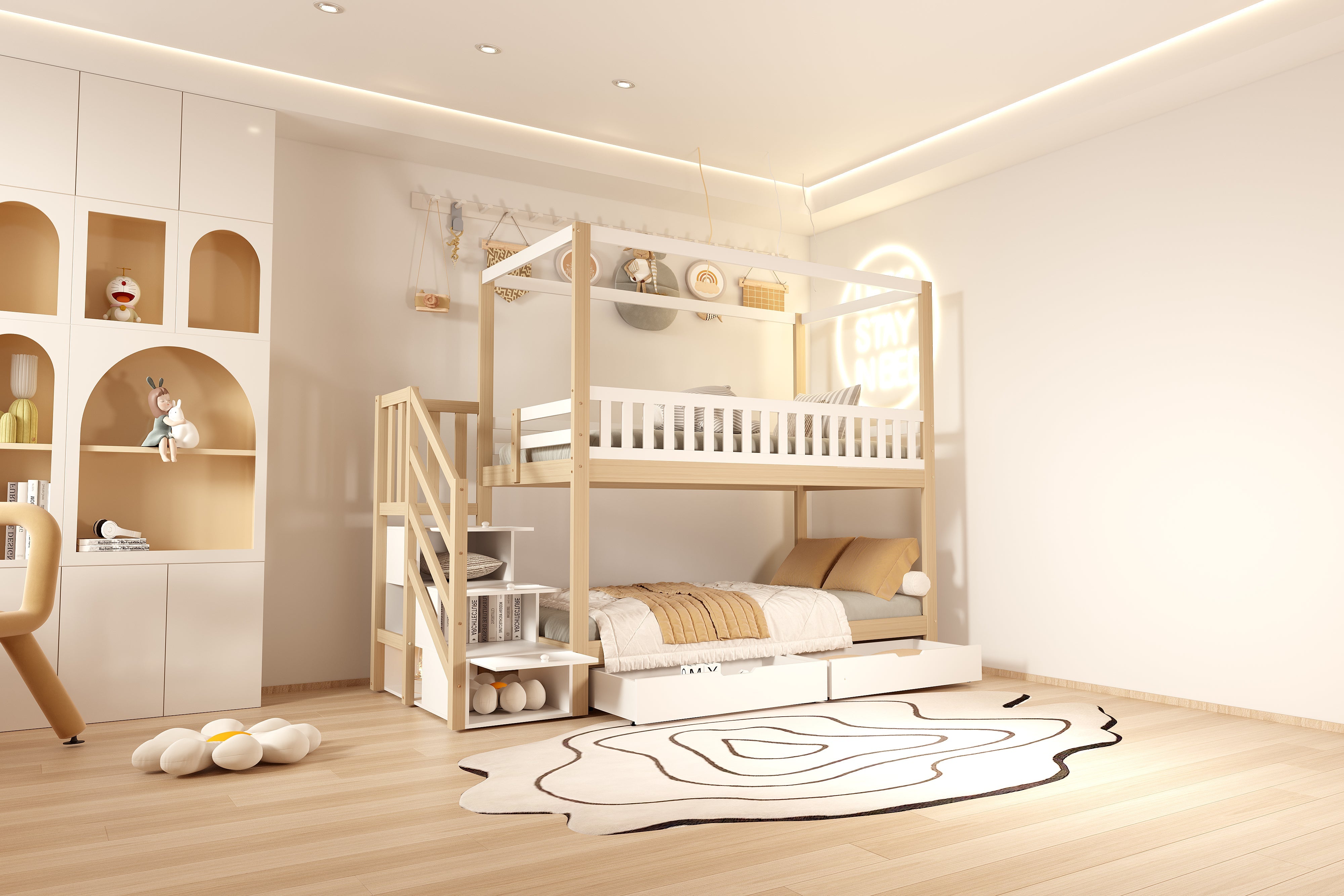 Logidon stapelbed 90x200 cm massief houten huisvorm met veiligheidsladder