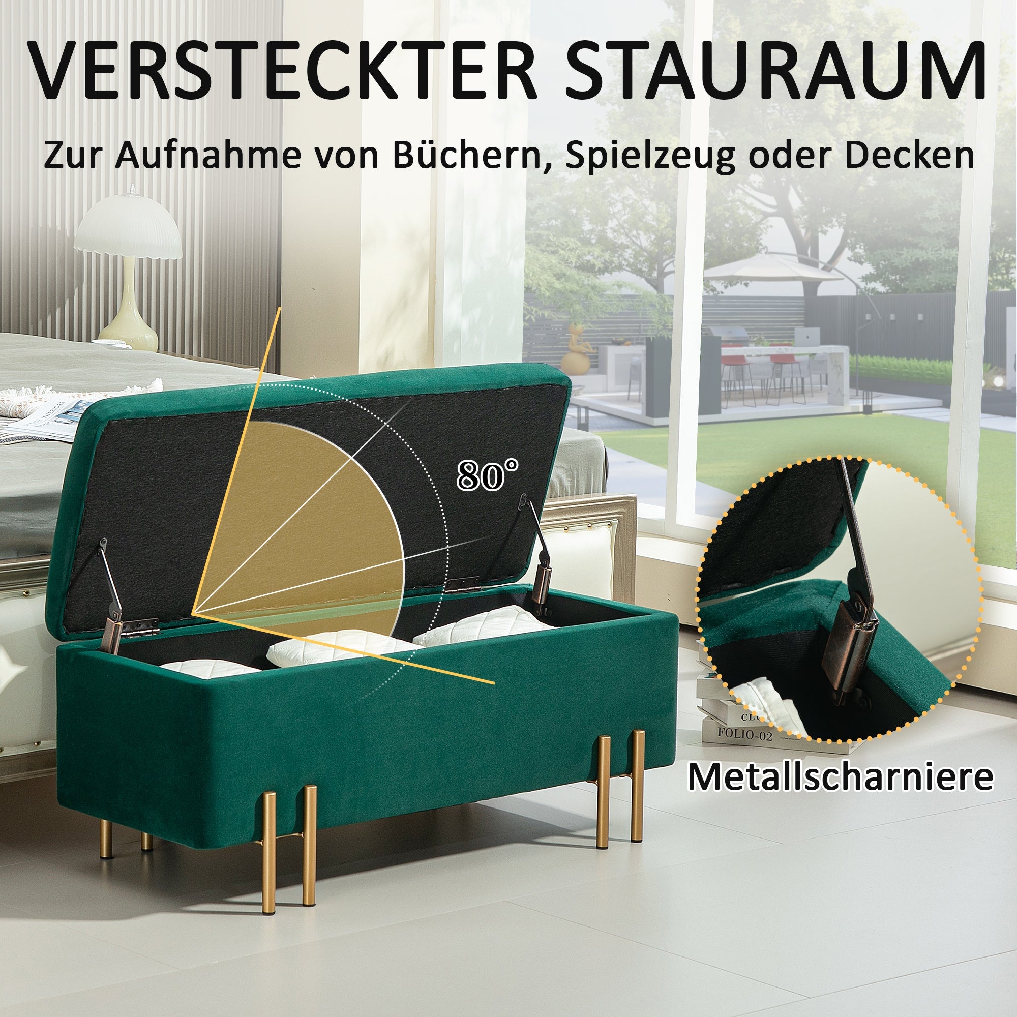 Logidon bank met opbergruimte groen gestoffeerde bank 100x40x42 cm