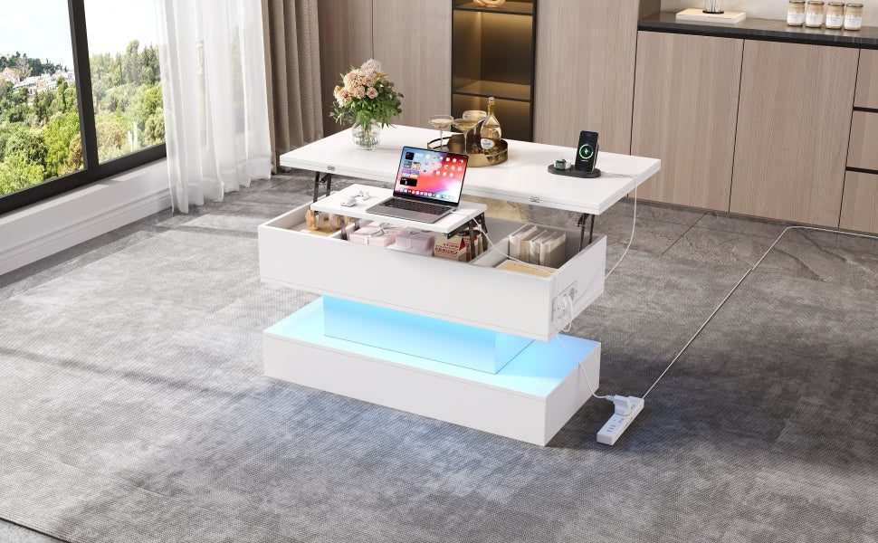 Logidon salontafel met USB-C oplaadaansluiting en LED-licht, in hoogte verstelbaar