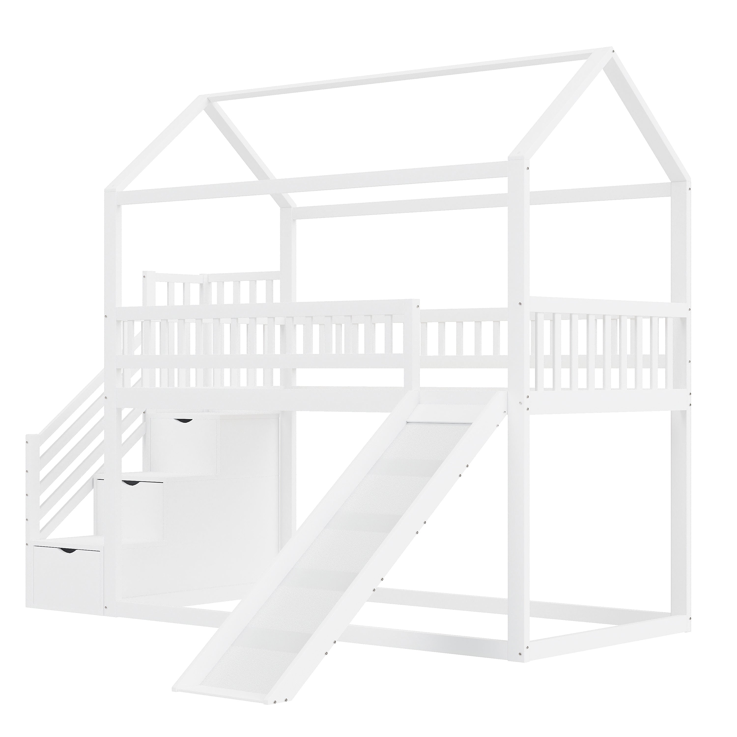 Logidon hoogslaper kinderstapelbed 90x200 wit glijbaan met opbergladder