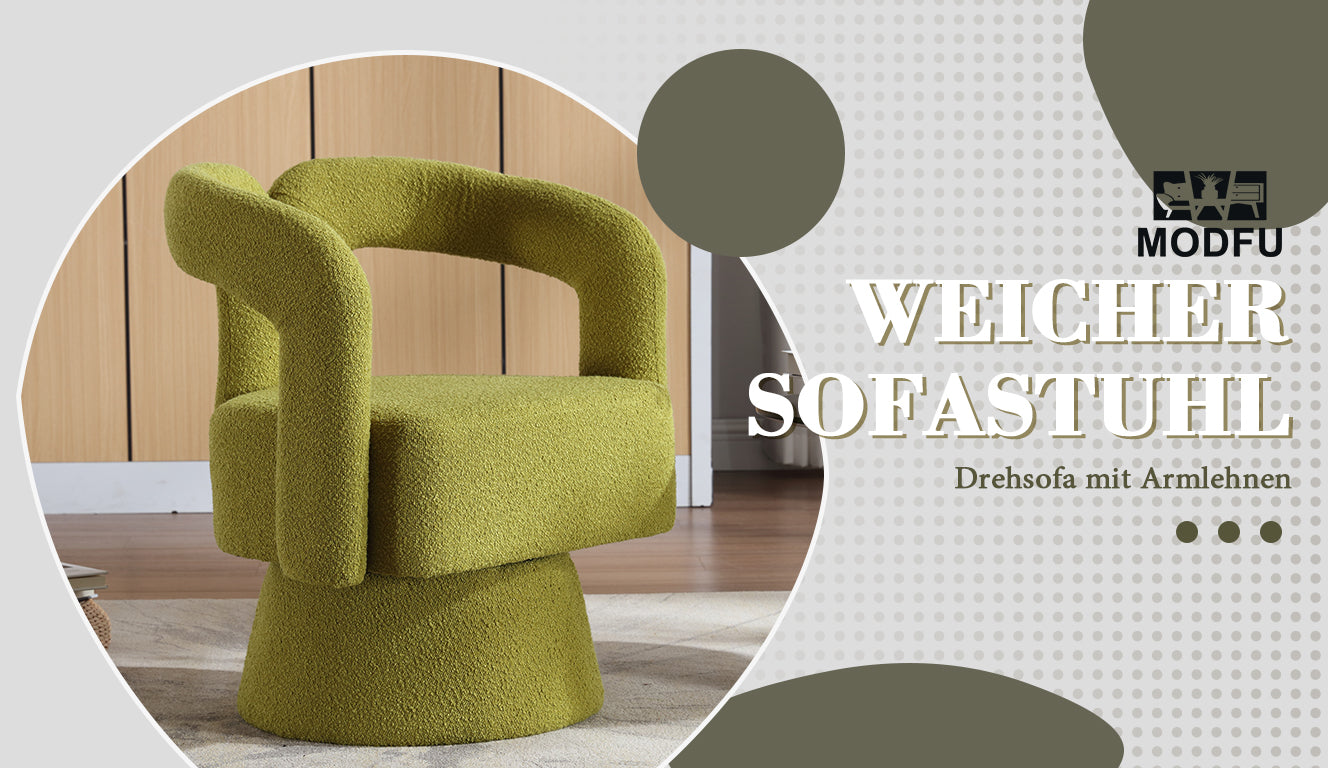 Logidon 360 degree swivel chair Boucle olive green accent chair
