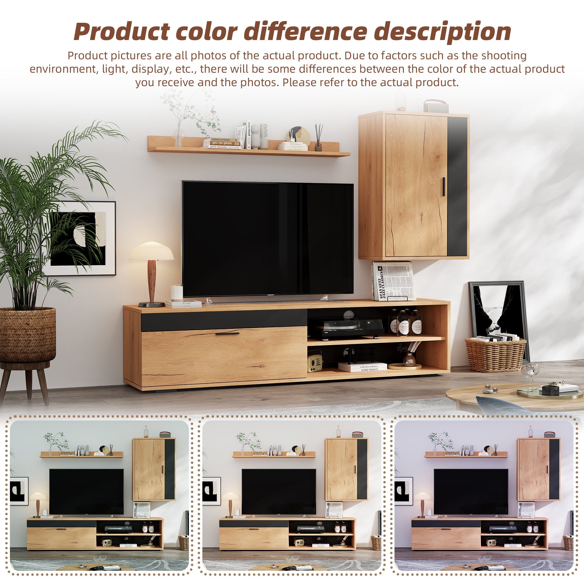 Logidon TV wandmeubelset 140 cm driedelig hout zwart