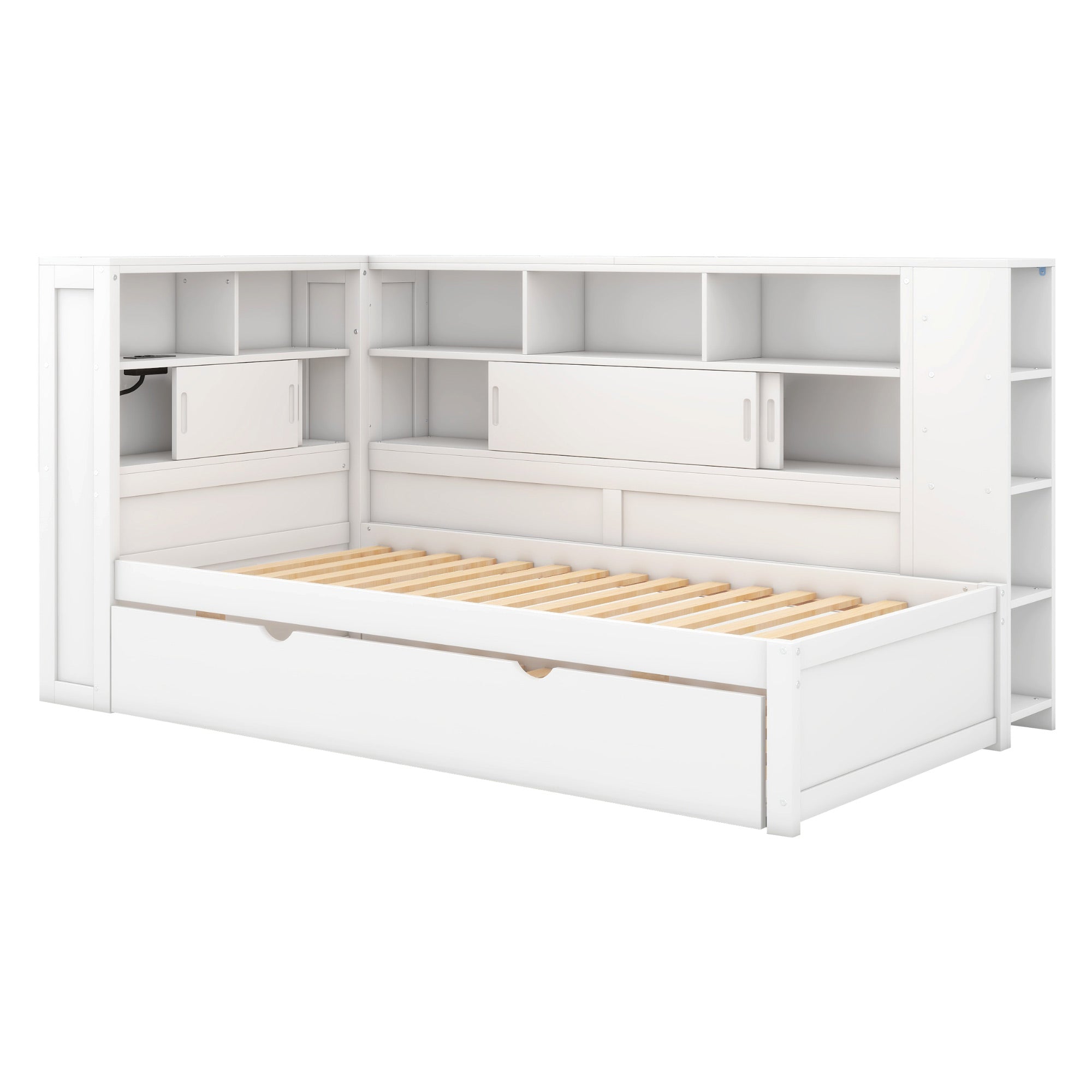 Logidon daybed 90x200cm wit met uitschuifbaar bed en USB opbergvak
