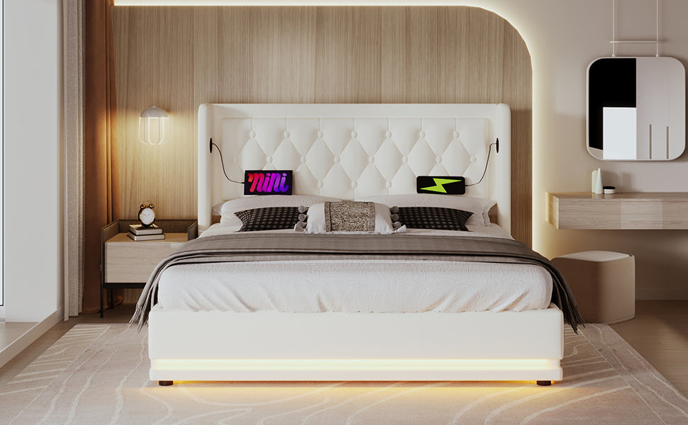 Logidon gestoffeerd bed 160x200 cm wit PU met USB Type C oplaadfunctie