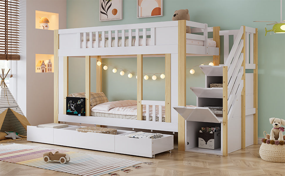Logidon stapelbed kinderhoogslaper met trapkast opbergruimte 90x200