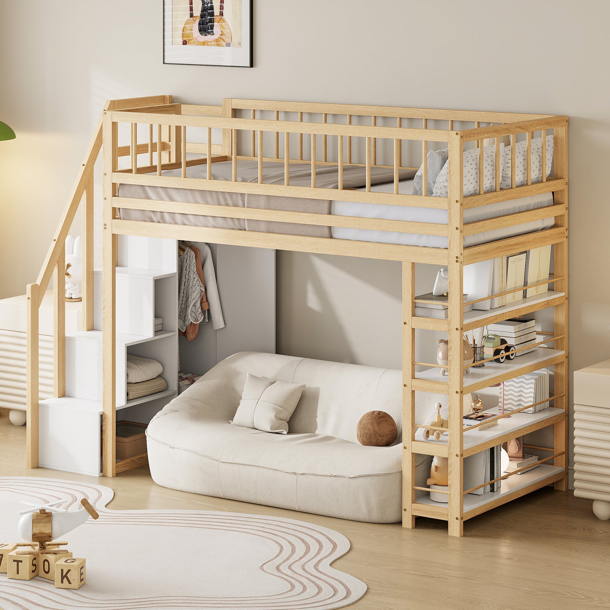 Logidon loft bed 90x200 cm with wardrobe and storage space combination bed