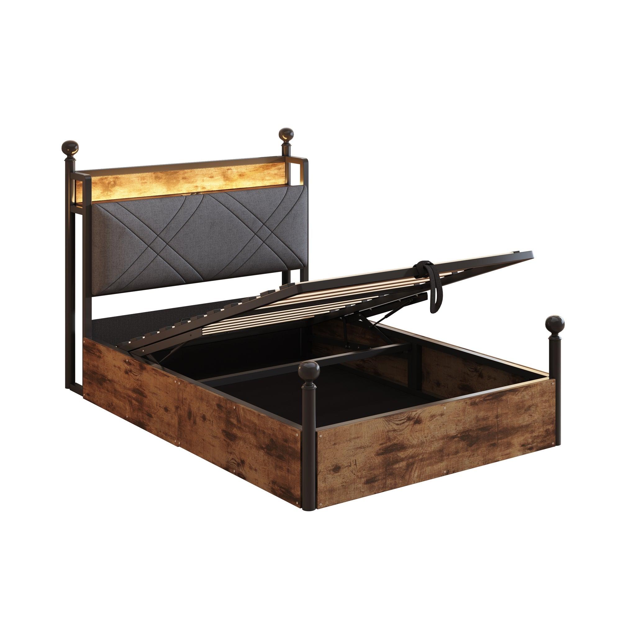 Logidon hemelbed 90x190 zwart met opbergruimte hydraulisch LED USB-C