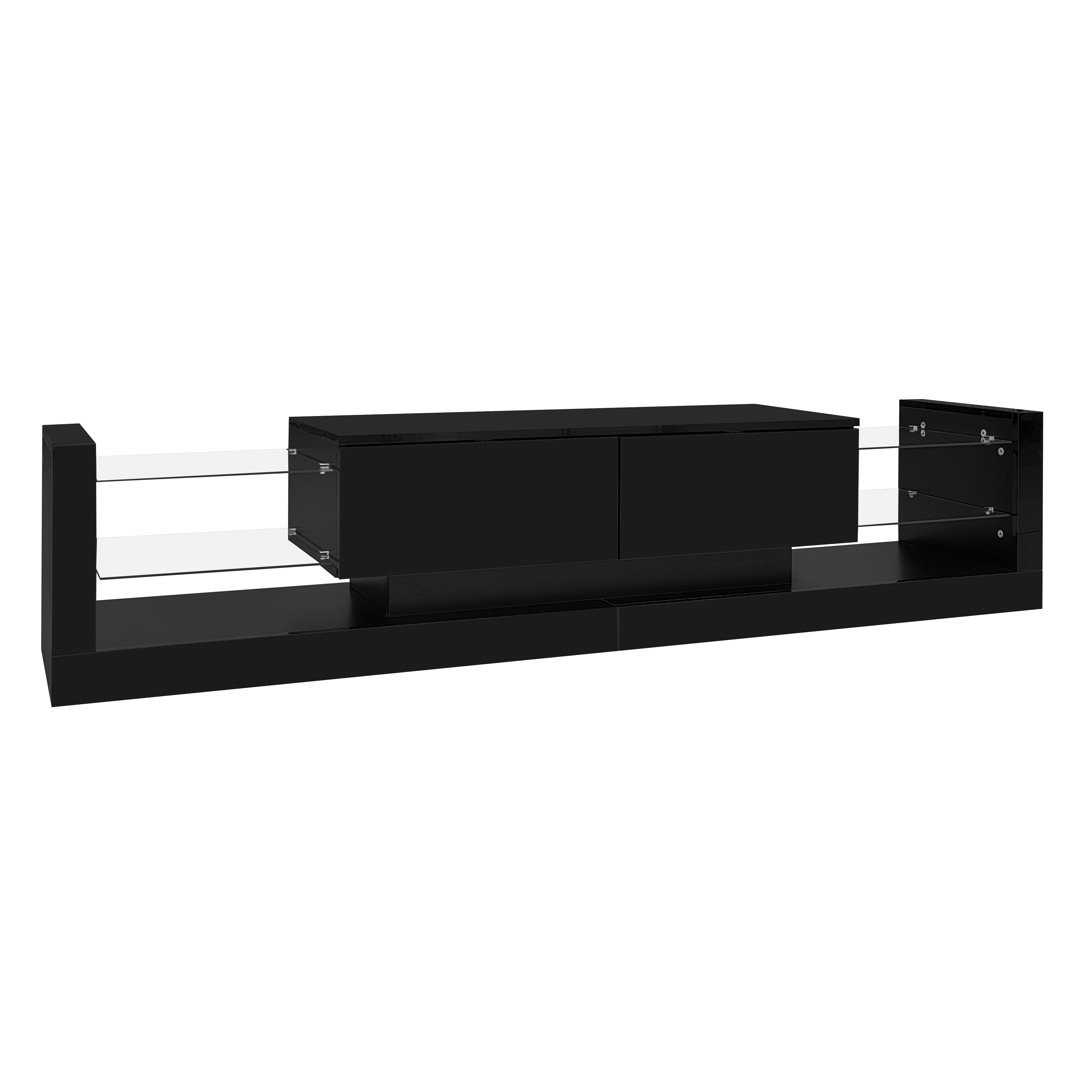 Logidon high-gloss TV cabinet 181 cm LED lighting black glass front